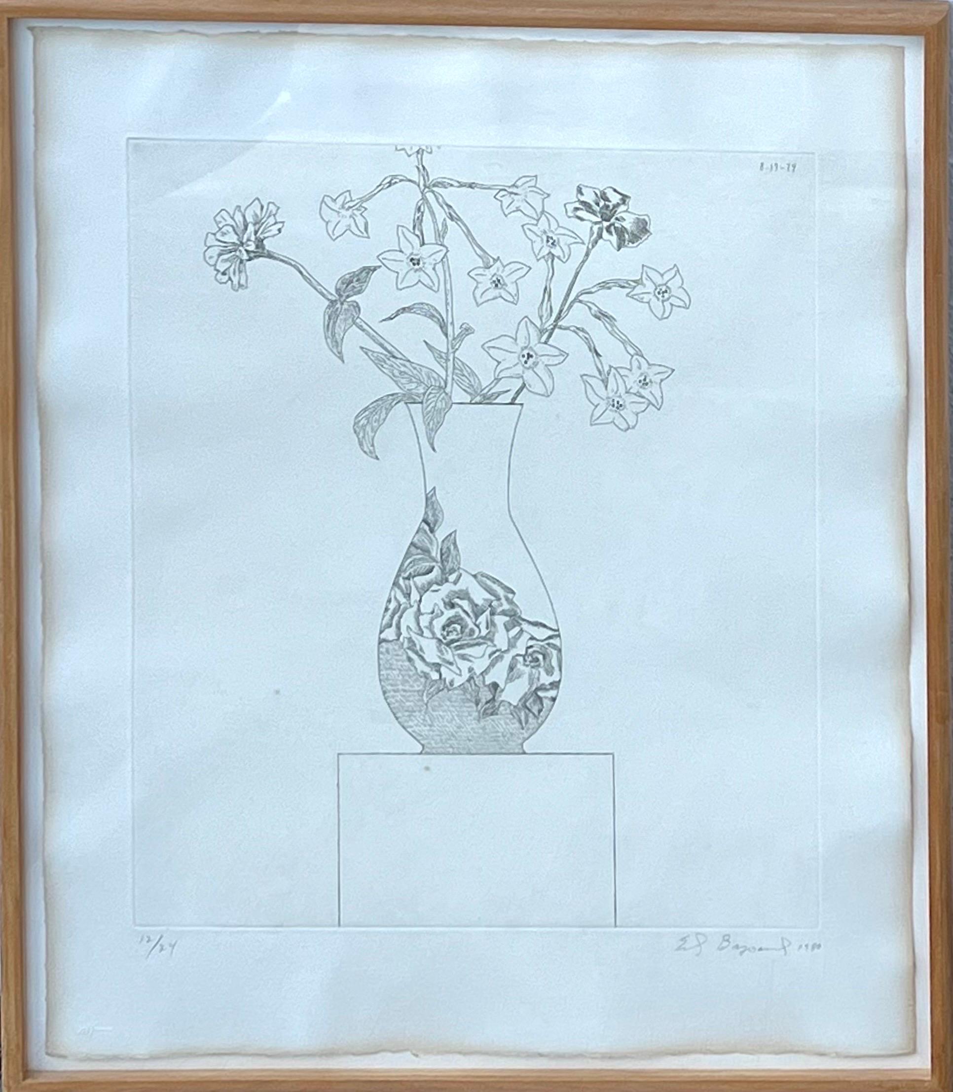 Zen Minimalistische Blumen-Radierung, amerikanische Moderne, Ed Baynard, Pop-Art-Druck