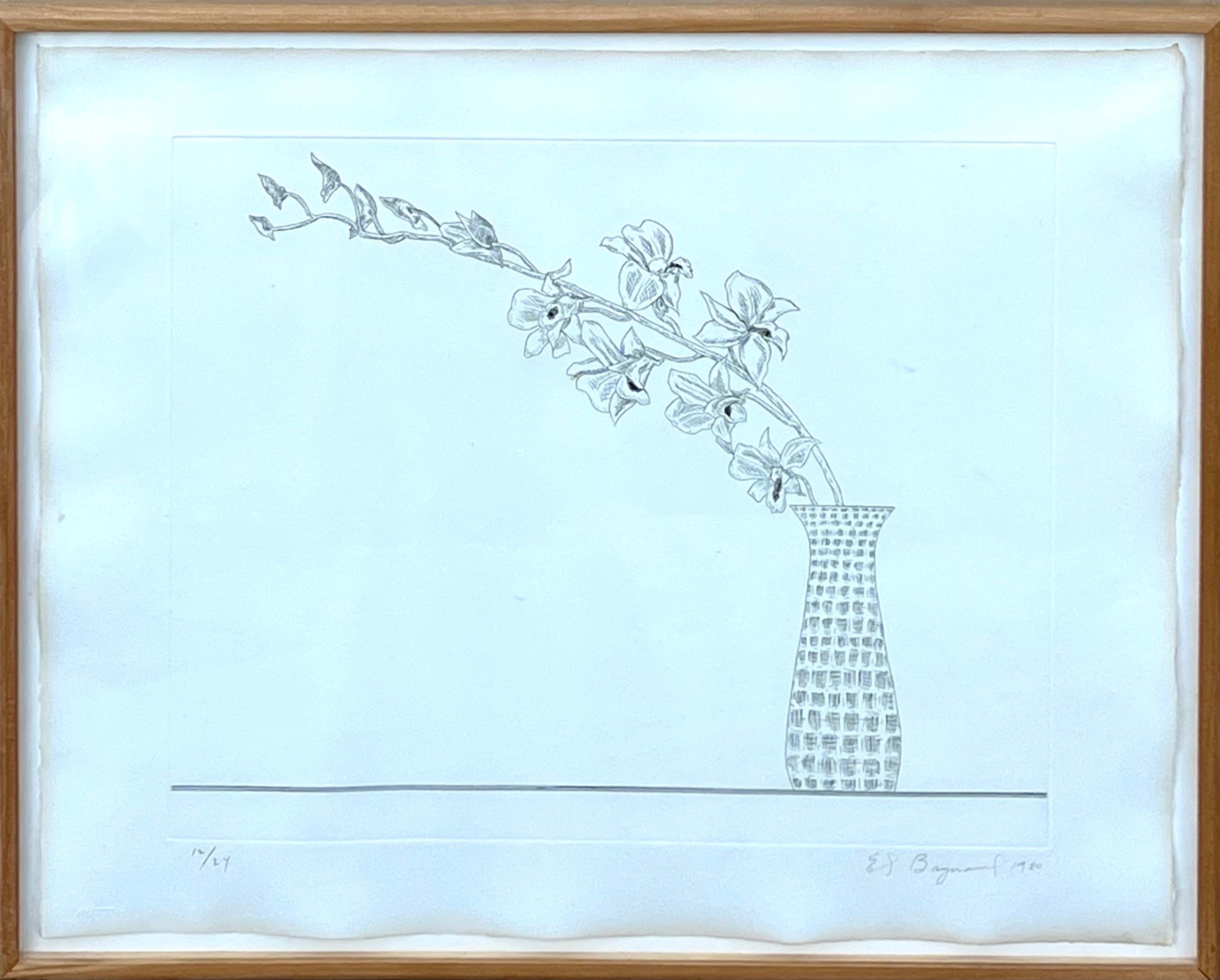 ED BAYNARD (Amerikaner, 1940-2016)
Blumen, Blumen in einer Vase, Radierung. 
1979/1980, 
Handsigniert, l.r. datiert, 
Handnummeriert aus kleiner Auflage  12/24, 
Abmessungen: 23 x 19 Zoll. Gerahmt 25 x 21 Zoll


1940 in Washington, D.C. geboren.