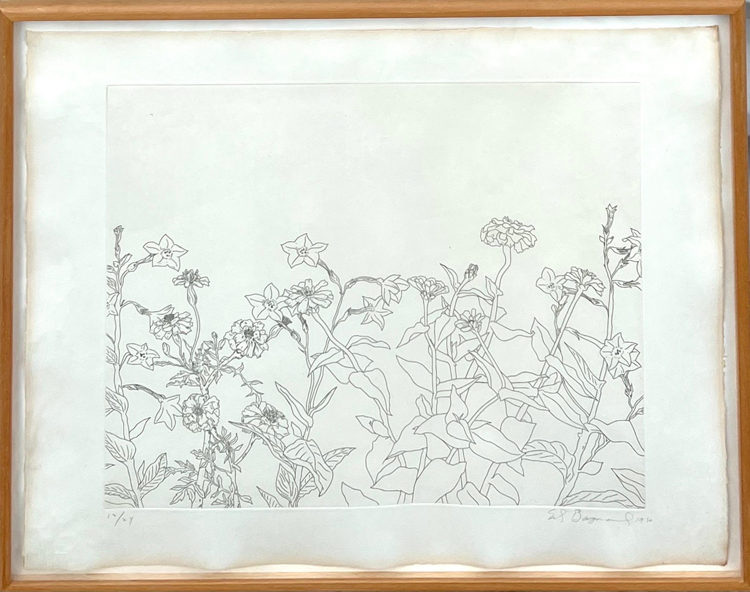 Zen Minimalist Flowers Etching American Modernist Ed Baynard Pop Art Print