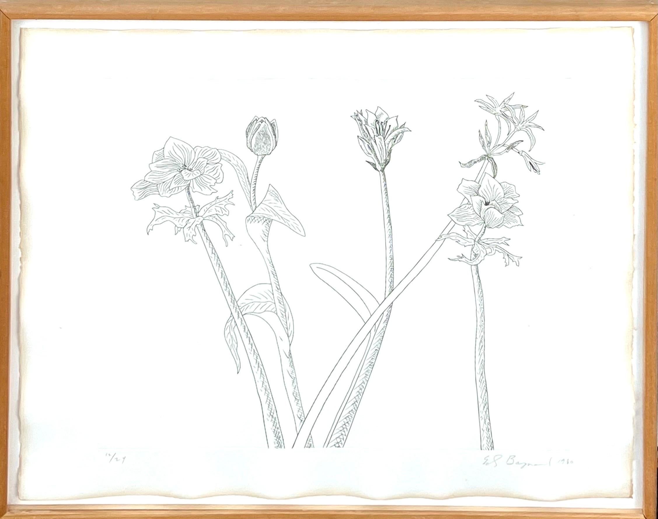 Zen Minimalist Flowers Etching American Modernist Ed Baynard Pop Art Print