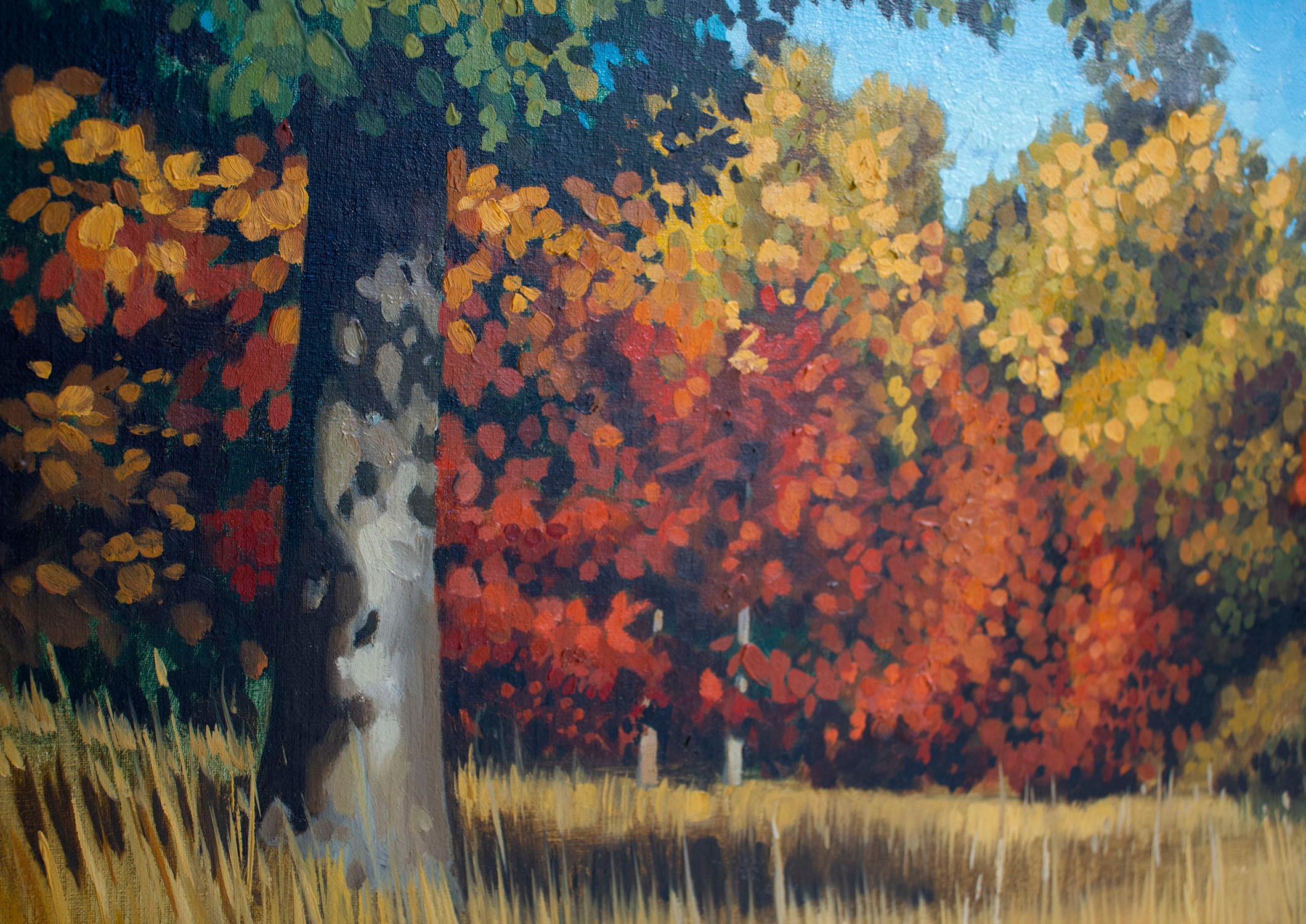 Americano Ed Bearden Olio su tela 'Edge of the Wood in Fall' 1974 Artista texano