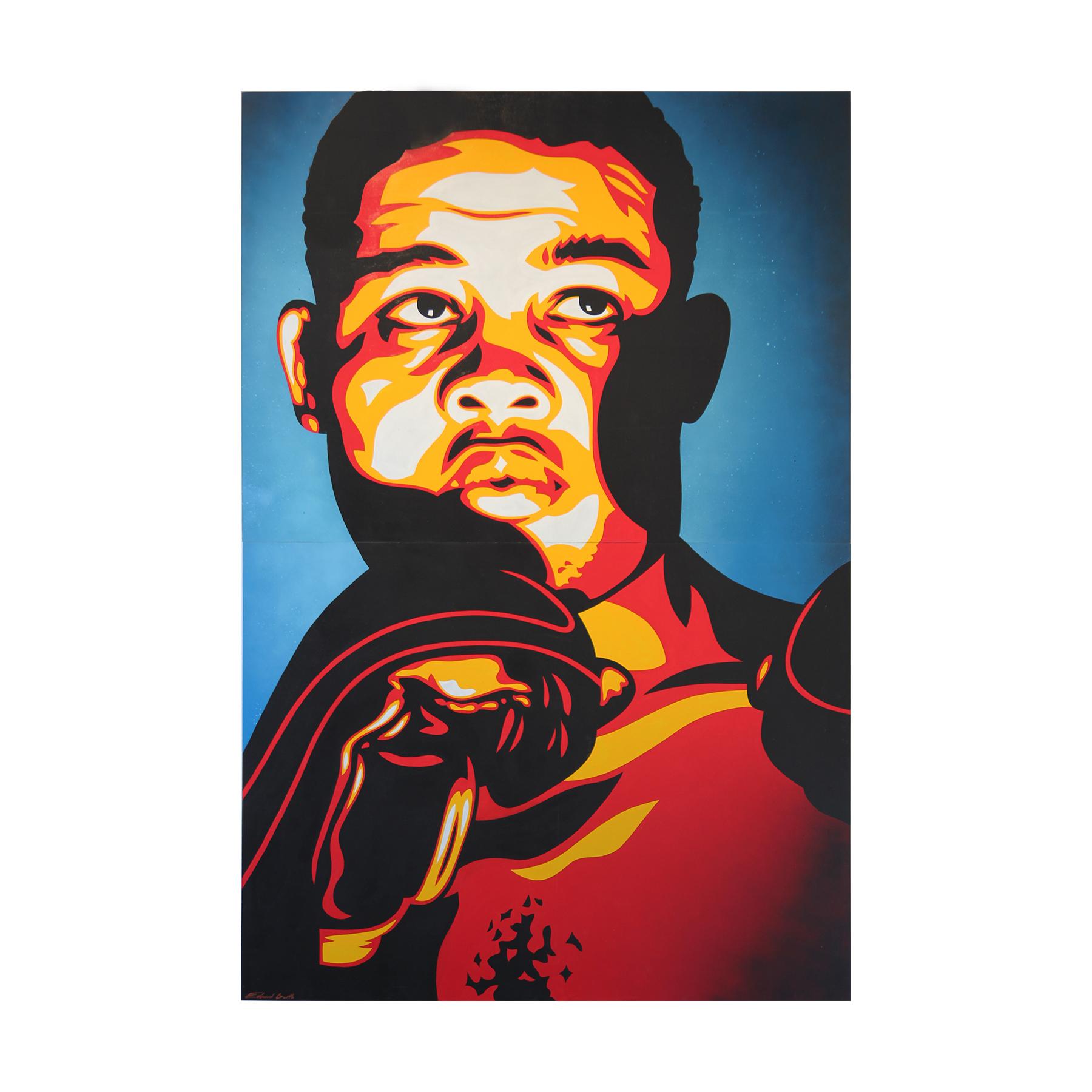 Joe Louis "The Brown Bomber" Orange, Brown, and Blue Toned Abstract Portrait