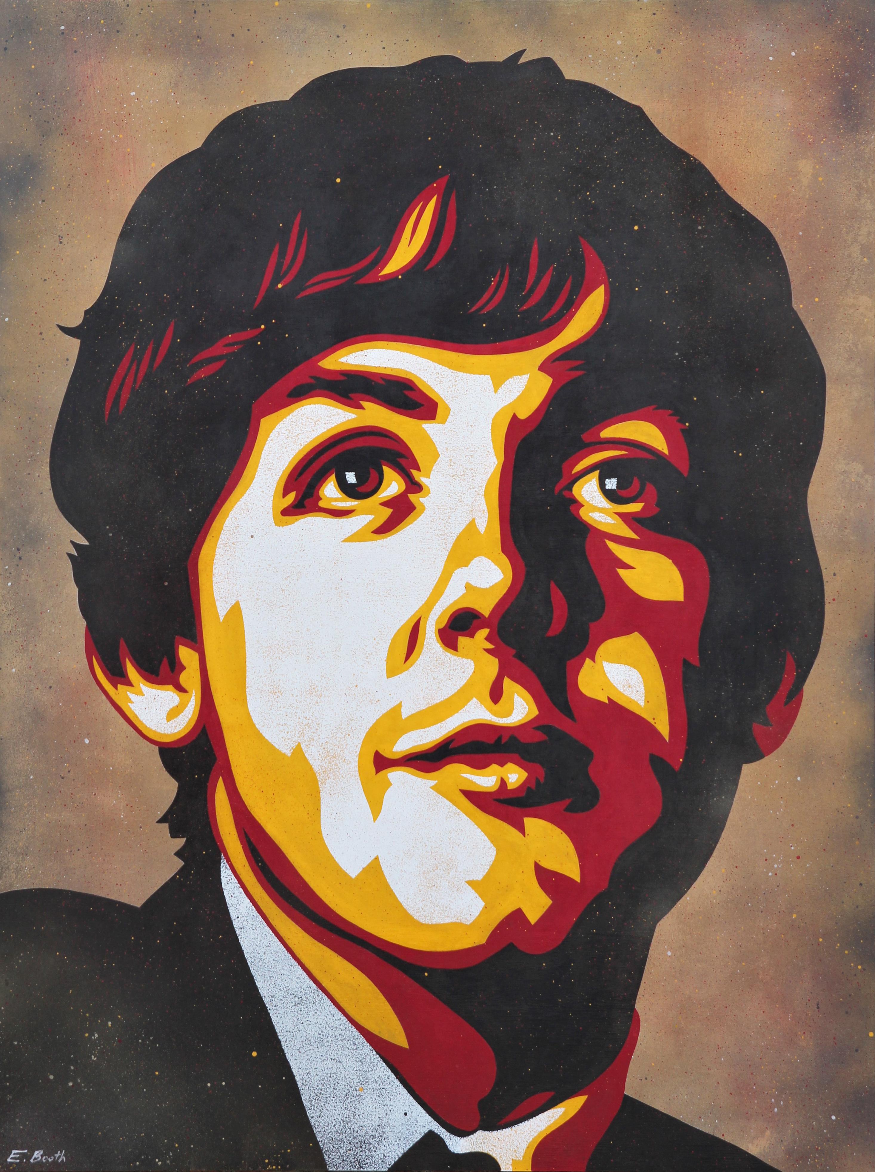 Ed Booth Abstract Painting - “Paul McCartney” Yellow, Red, and Black Contemporary Abstract Portrait Painting