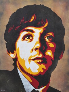 “Paul McCartney” Yellow, Red, and Black Contemporary Abstract Portrait Painting