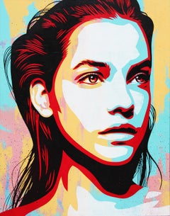 “Eclipse” Contemporary Blue, Orange, Red, & Pink Vectorized Female Portrait 