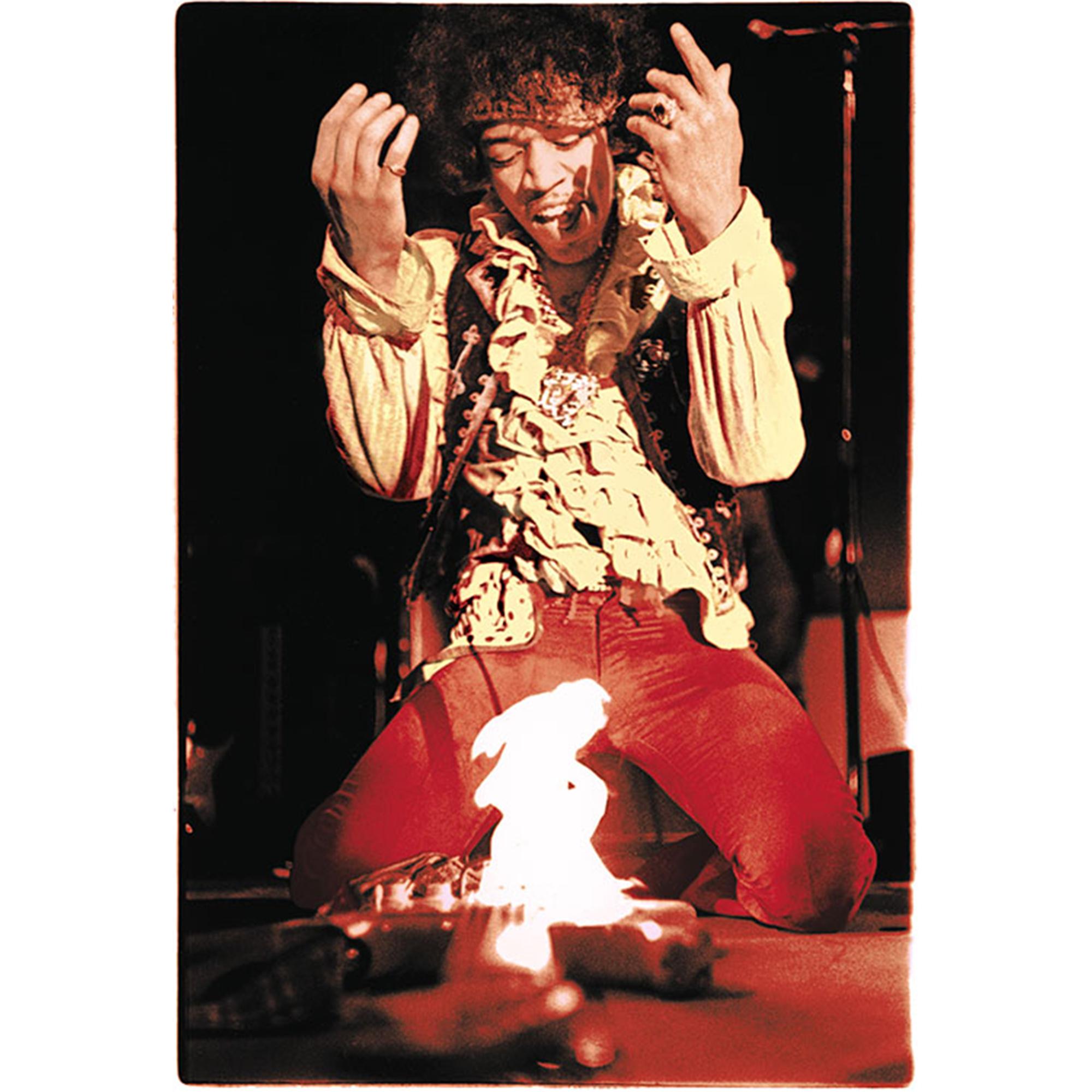 Tirage limité signé par Ed Caraeff de Jimi Hendrix mettant le feu à sa guitare Fender Stratocaster lors d'un concert au Monterey International Pop Music Festival, le 18 juin 1967 à Monterey, Californie.

Pris à l'âge de 17 ans, Ed était le plus