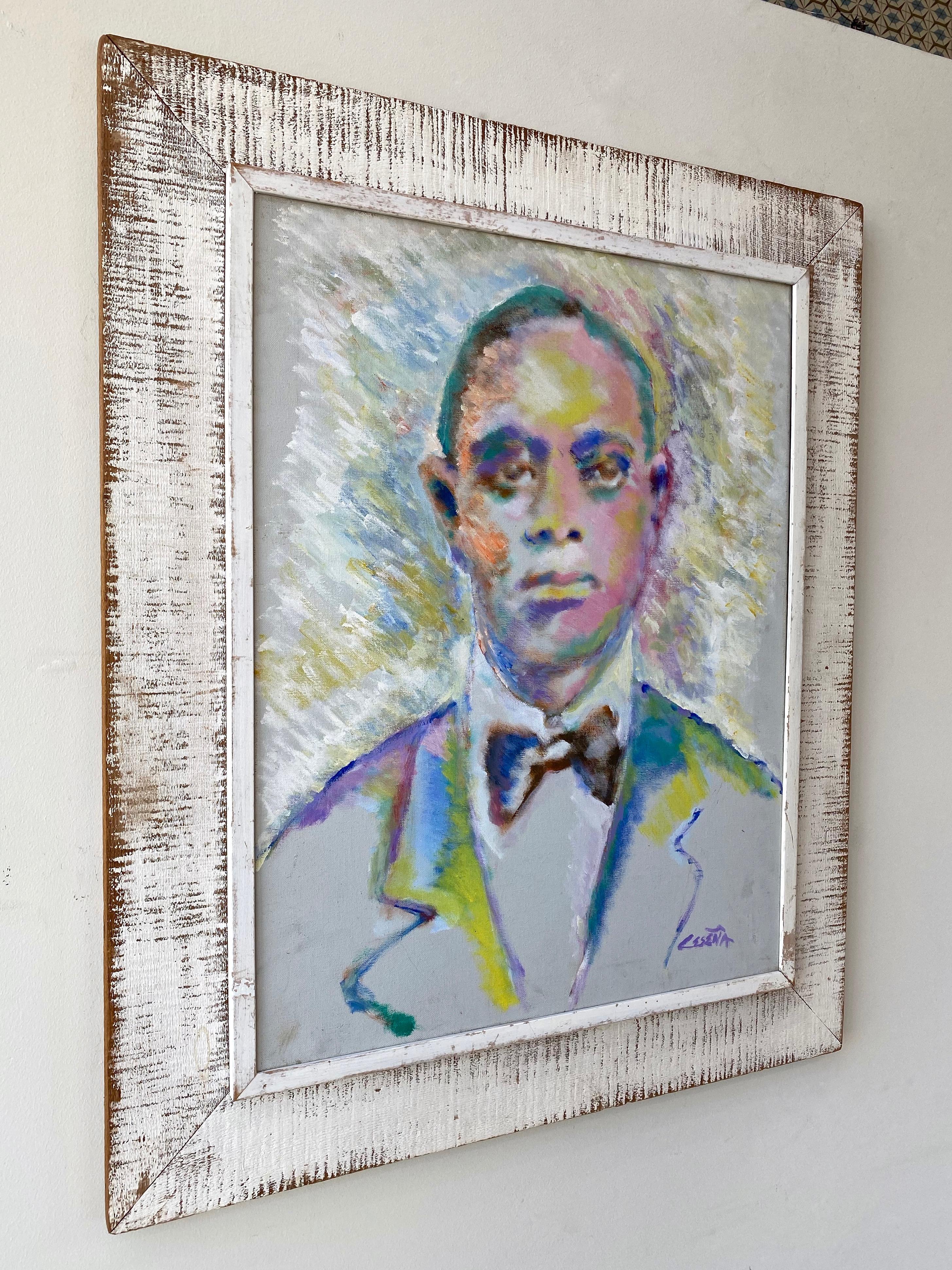 American Ed Ceseña “King Oliver”, Large Fauvist Portrait Oil Painting, 1980s For Sale