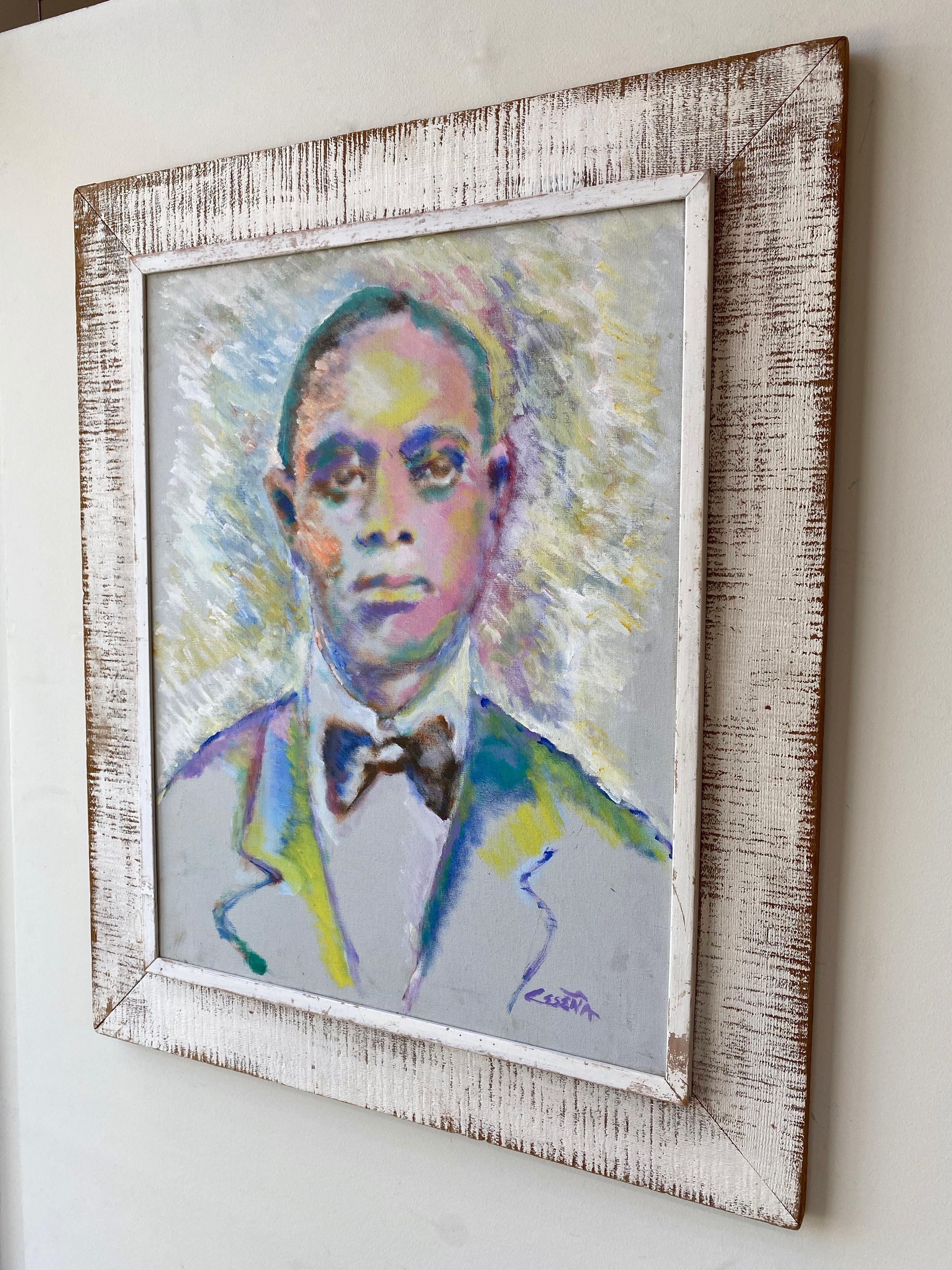 Ed Ceseña “King Oliver”, Large Fauvist Portrait Oil Painting, 1980s In Good Condition For Sale In San Francisco, CA