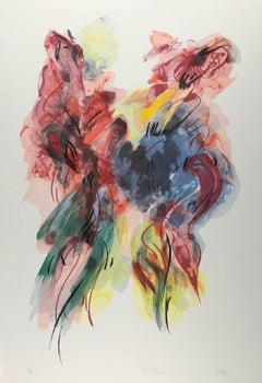 Two Dancers (a colorful abstract lithograph based on interaction of two dancers)