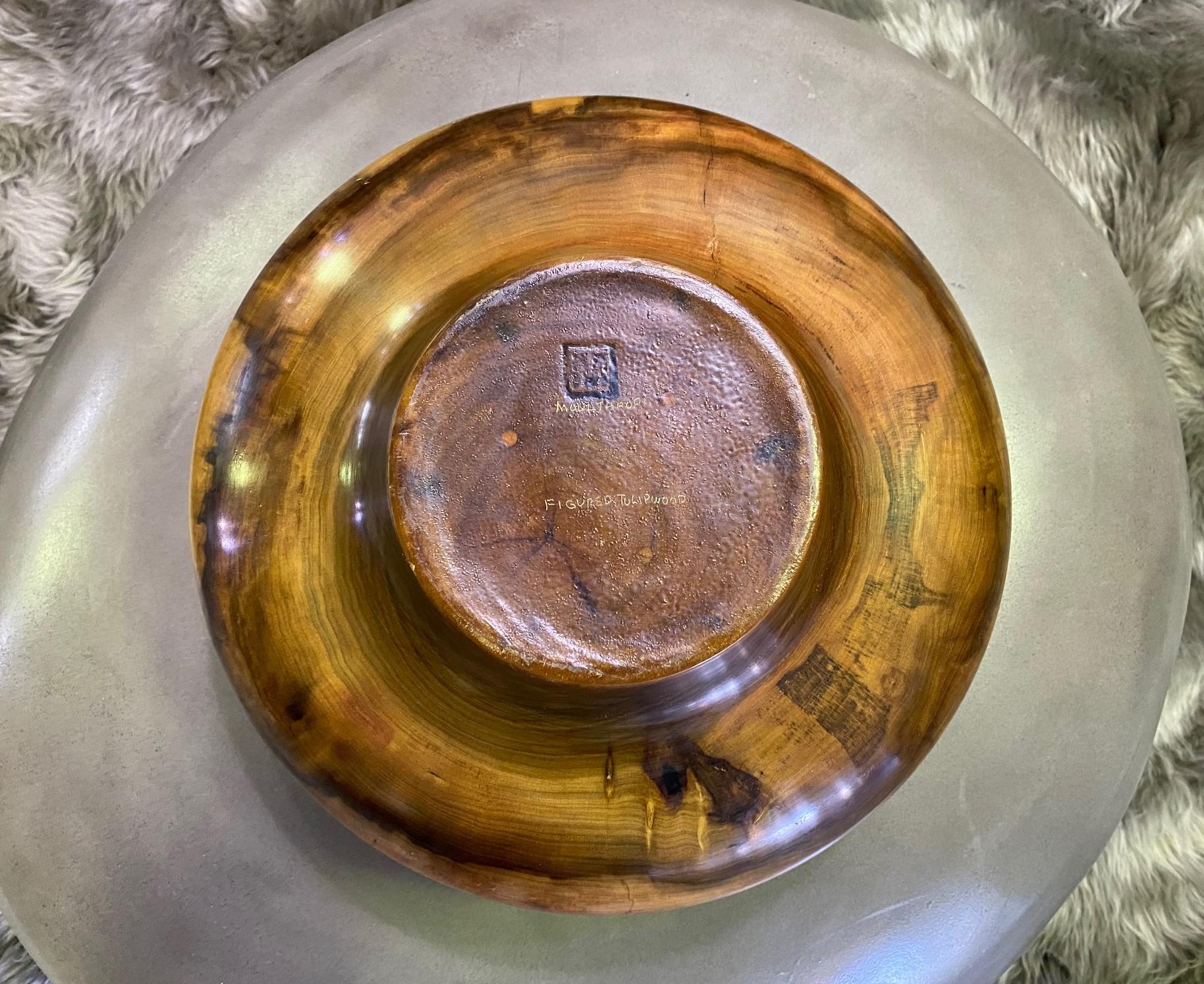 Ed Edward Moulthrop Signed Large Turned Figured Tulipwood Centerpiece Art Bowl For Sale 7