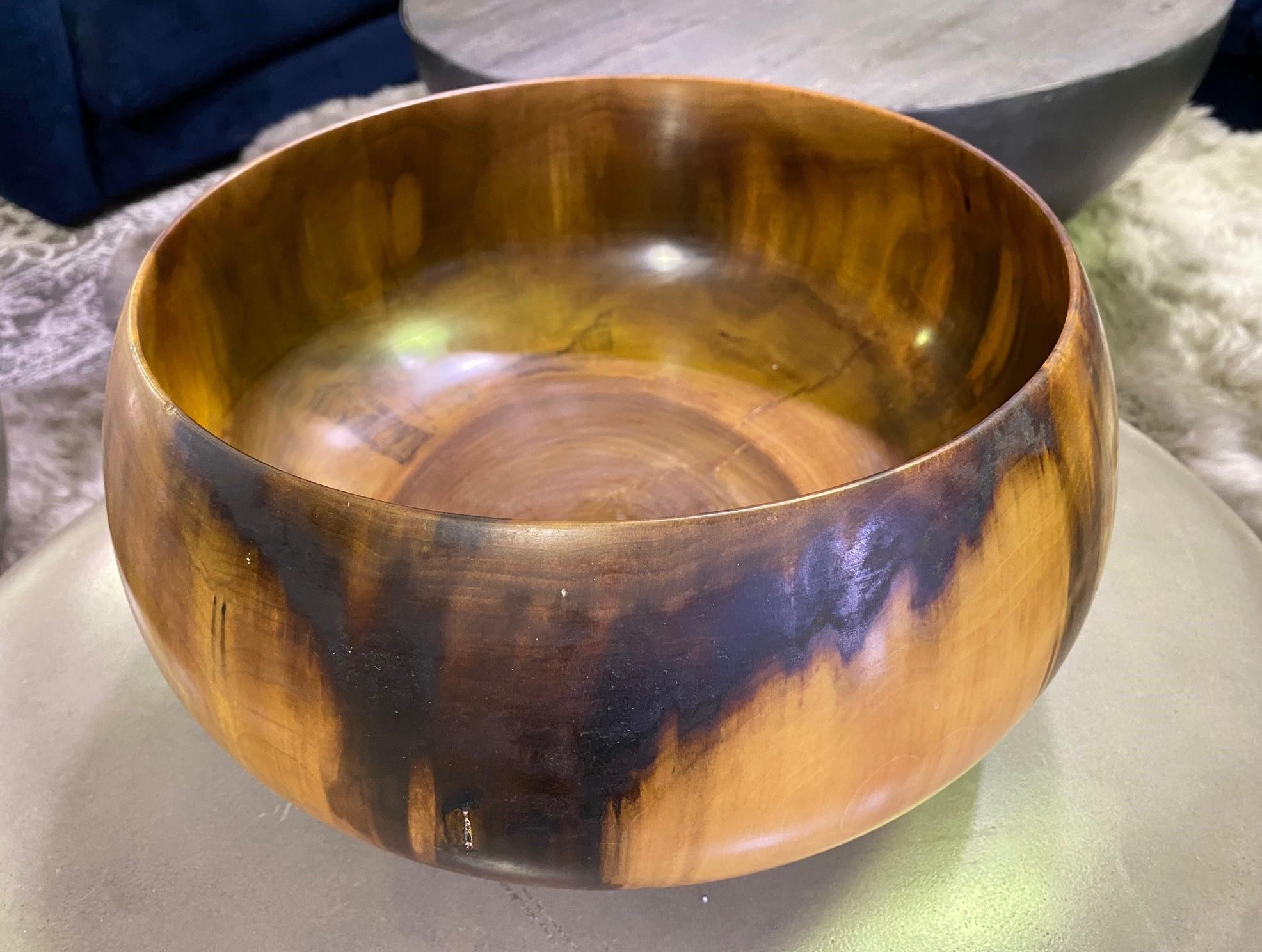20th Century Ed Edward Moulthrop Signed Large Turned Figured Tulipwood Centerpiece Art Bowl For Sale
