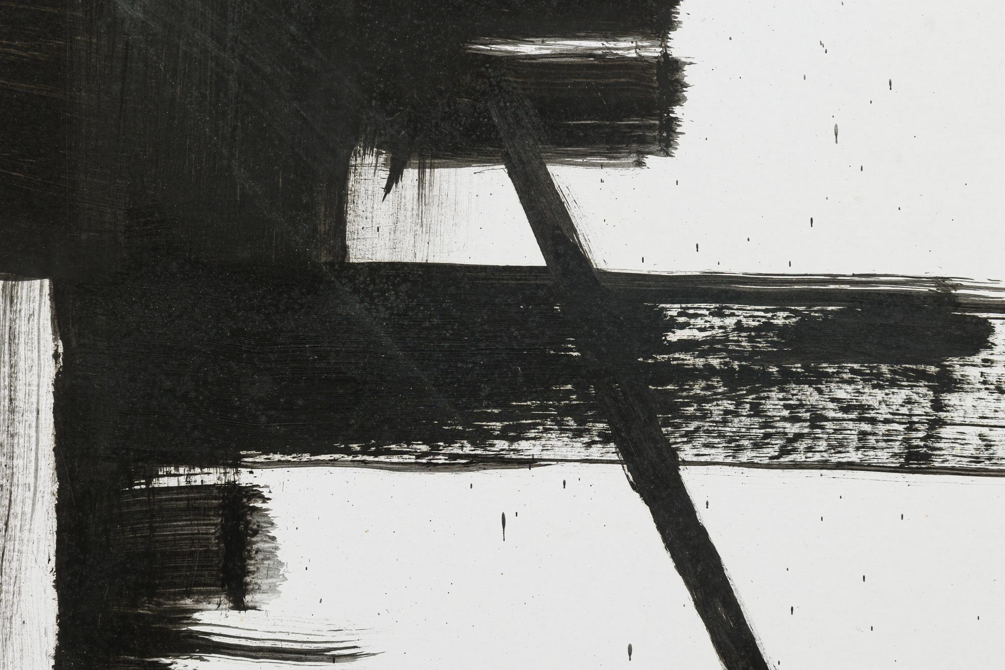 Hand-Painted Ed Eller American Mid-Century Black and White Abstract Painting For Sale