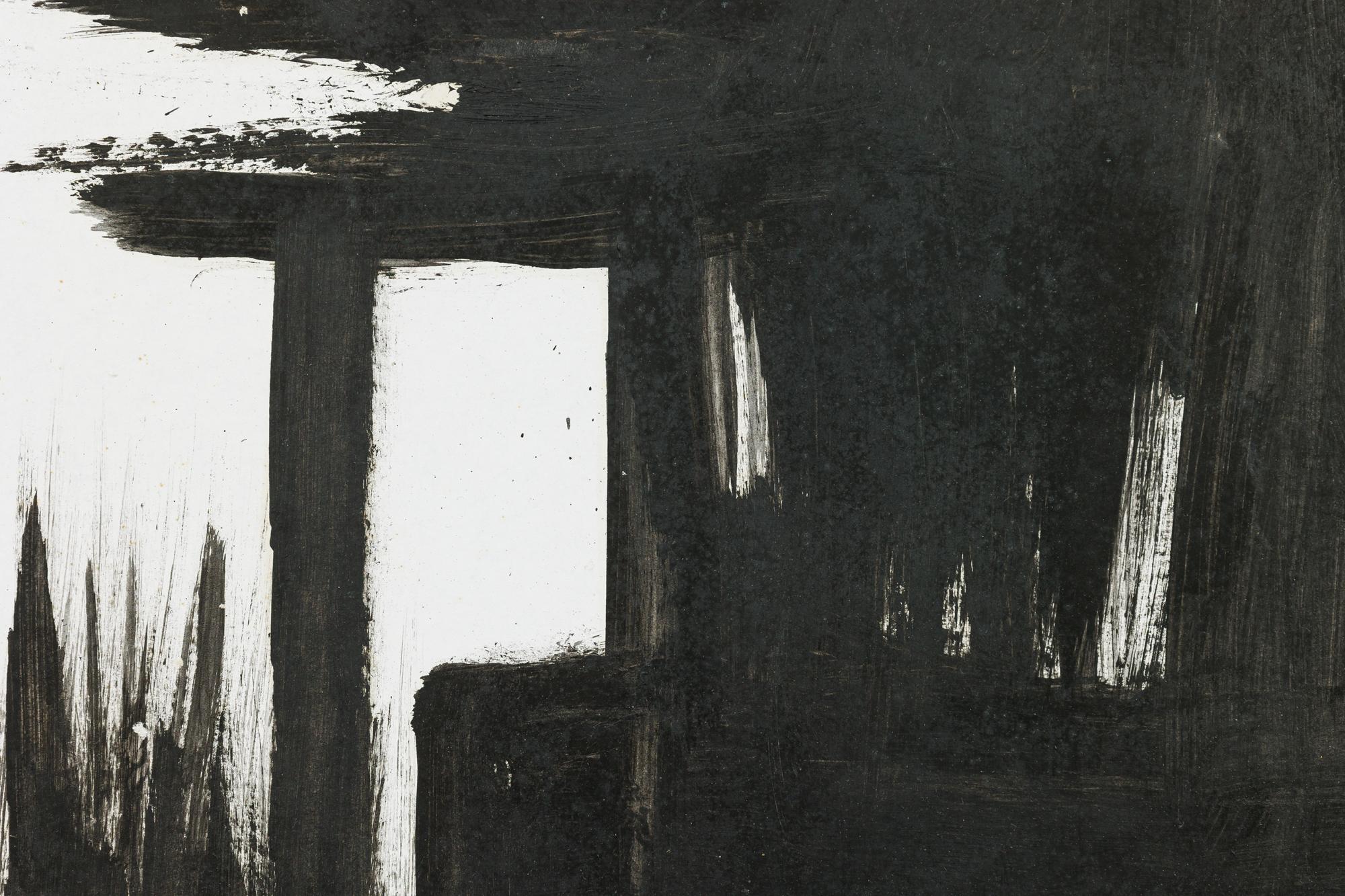 Ed Eller American Mid-Century Black and White Abstract Painting In Good Condition For Sale In Queens, NY