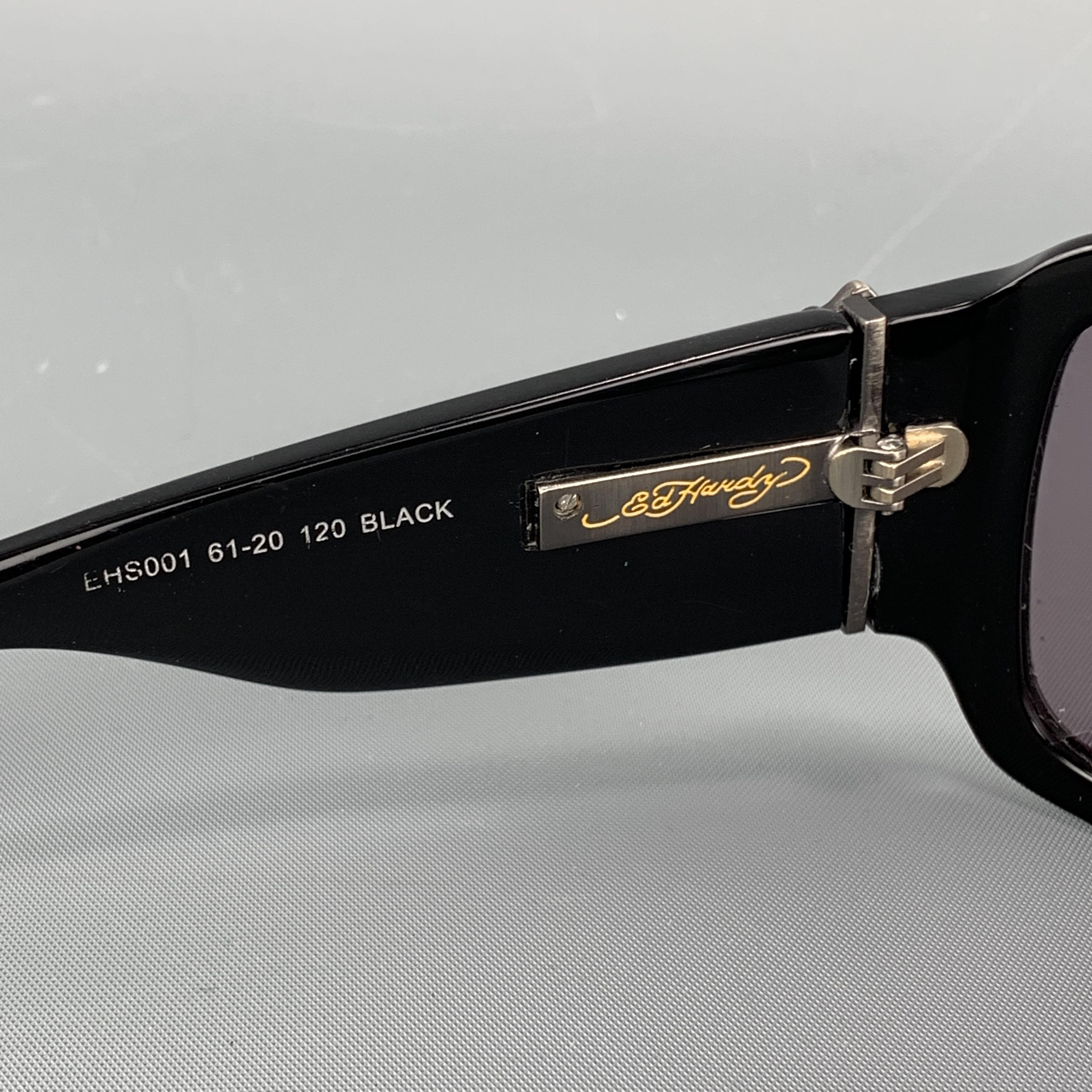 ED HARDY Black Acetate Swarovski Skull & Roses Oversized Sunglasses 1
