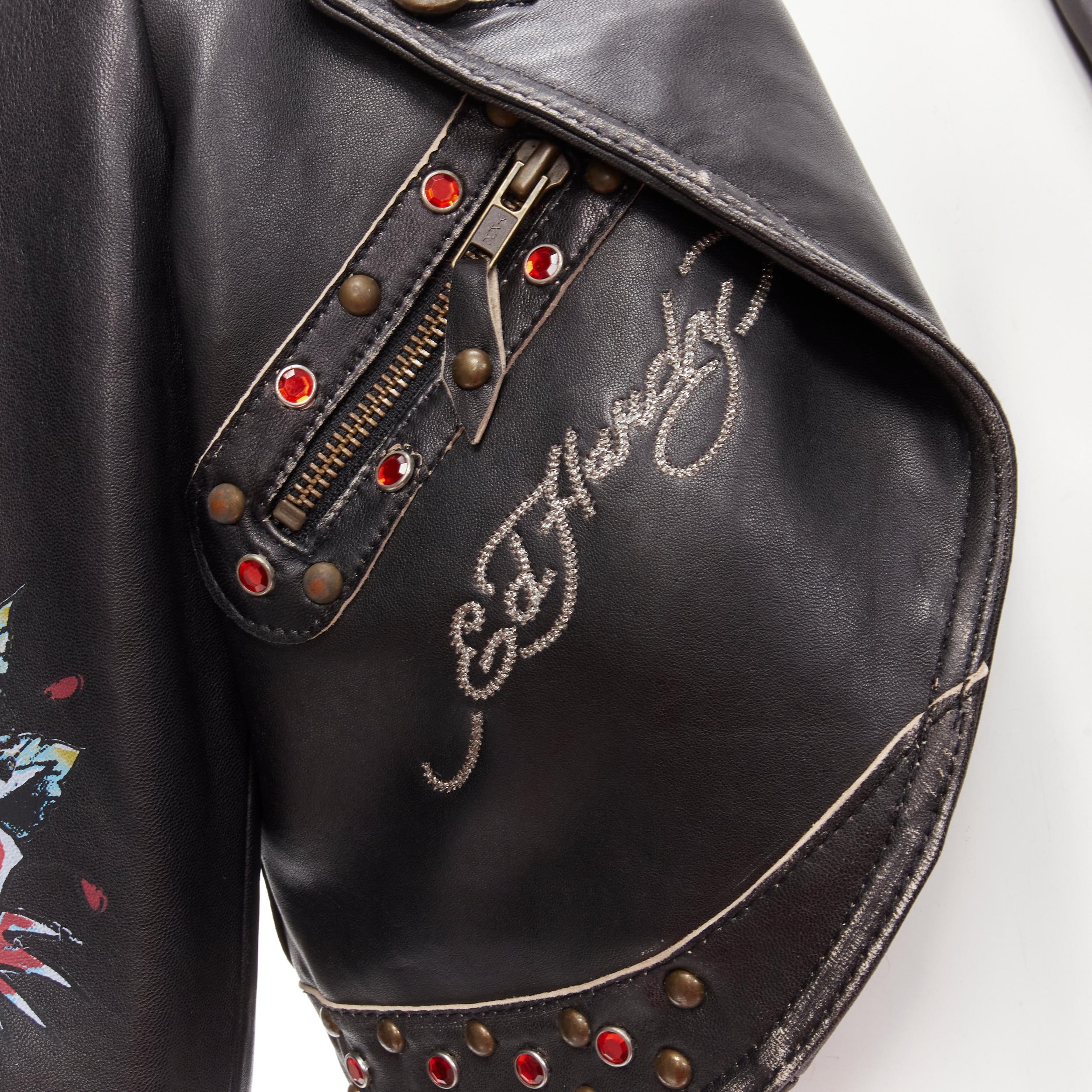 ED HARDY Christian Audigier black leather tattoo studded cropped biker Y2K S 2
