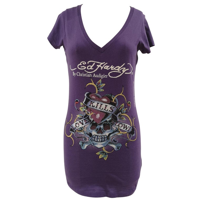 Ed Hardy purple cotton t-shirt For Sale at 1stDibs