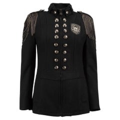 Ed Hardy Women's Black Chain Shoulder Detail Military Coat