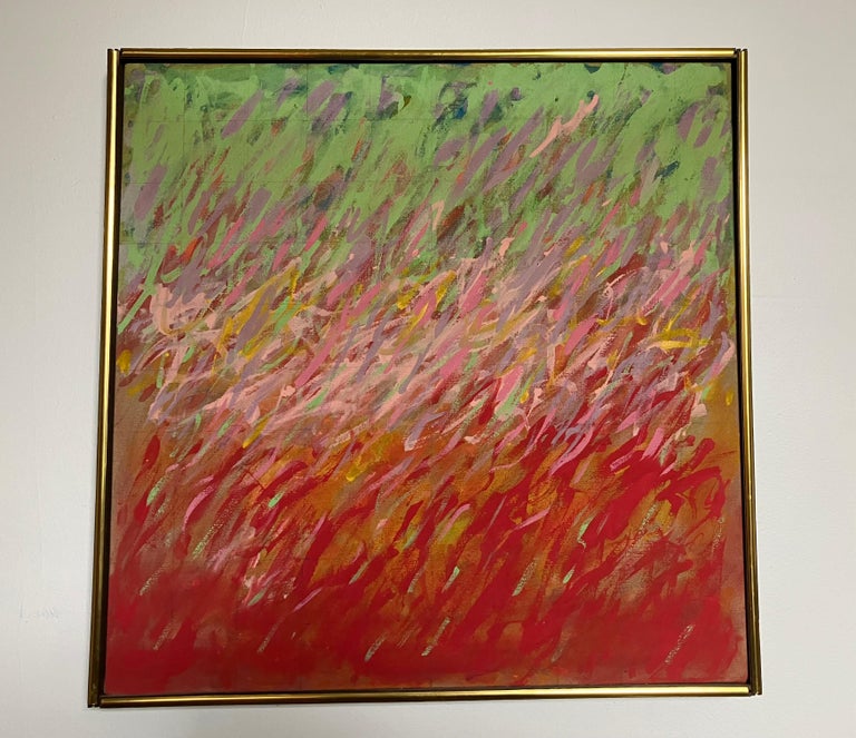 Ed Kerns (American, 1945), “Strands Grow”, signed, titled and dated verso, in brass slat frame. From a series of 100 painting commissioned by art collector Larry Aldrich in 1971/72. Kerns refers to this first series of paintings as ‘Lyrical