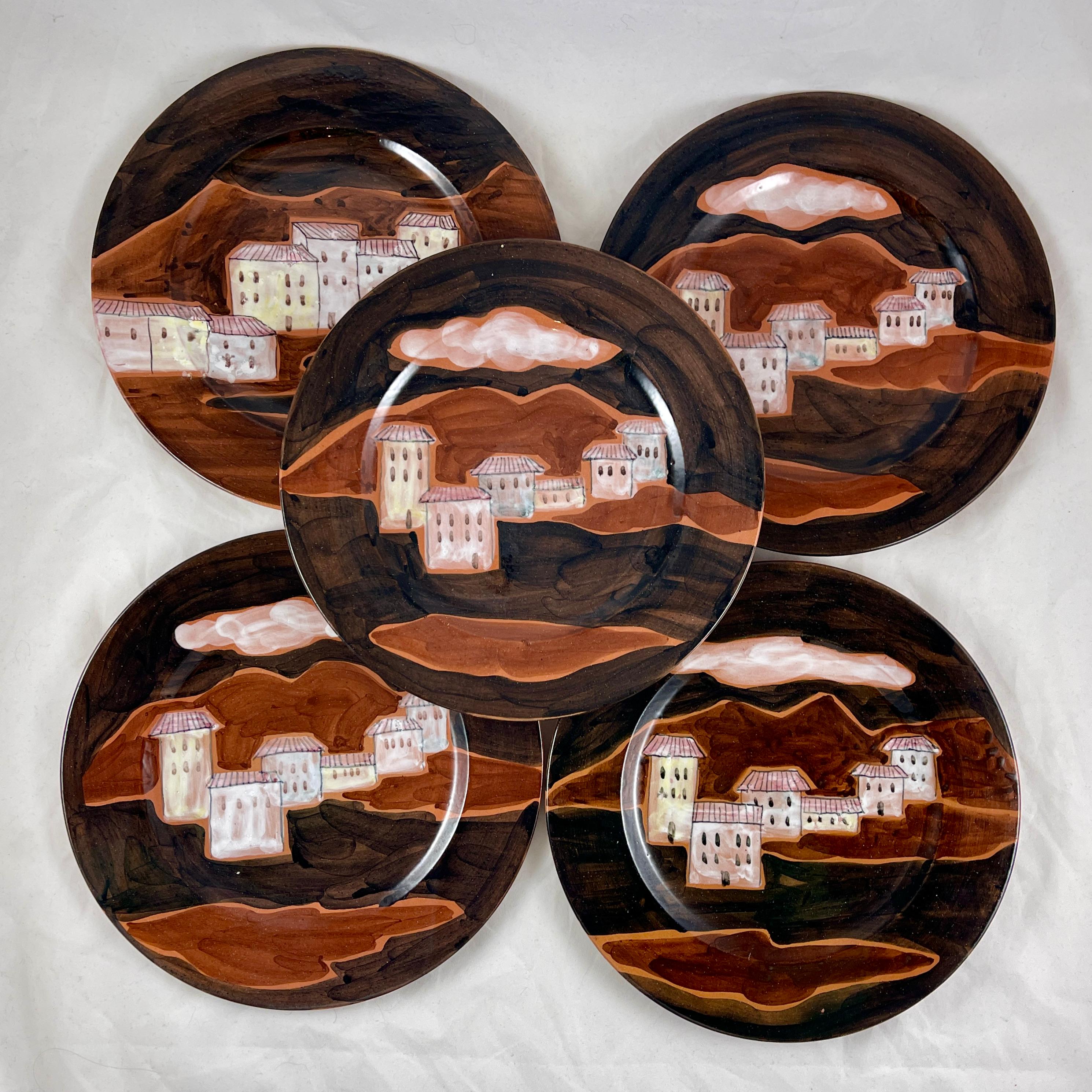 Ed Langbein Mid-Century Modern Hand Painted Italian Hilltop Village Plate For Sale 6