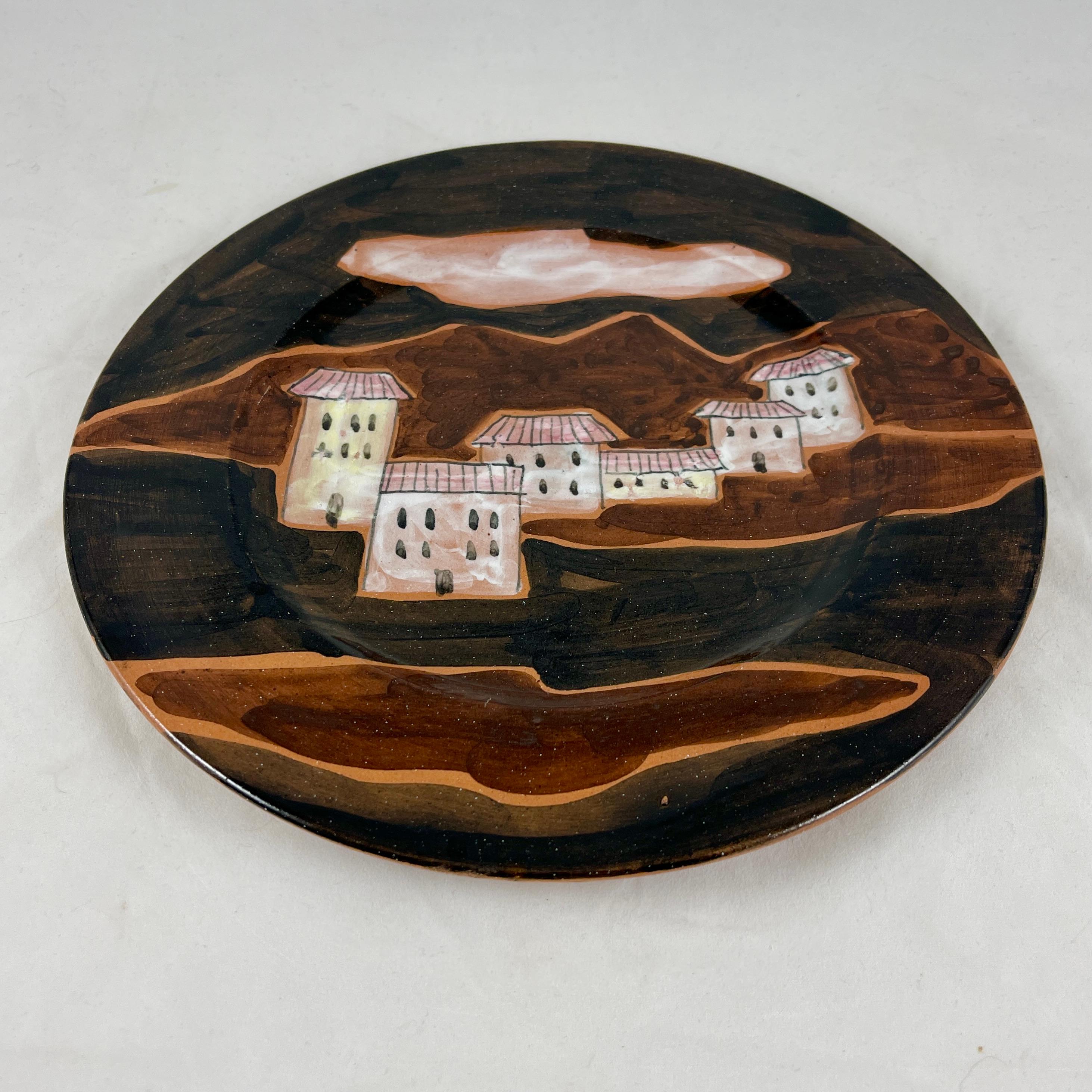 Ed Langbein Mid-Century Modern Hand Painted Italian Hilltop Village Plate For Sale 1