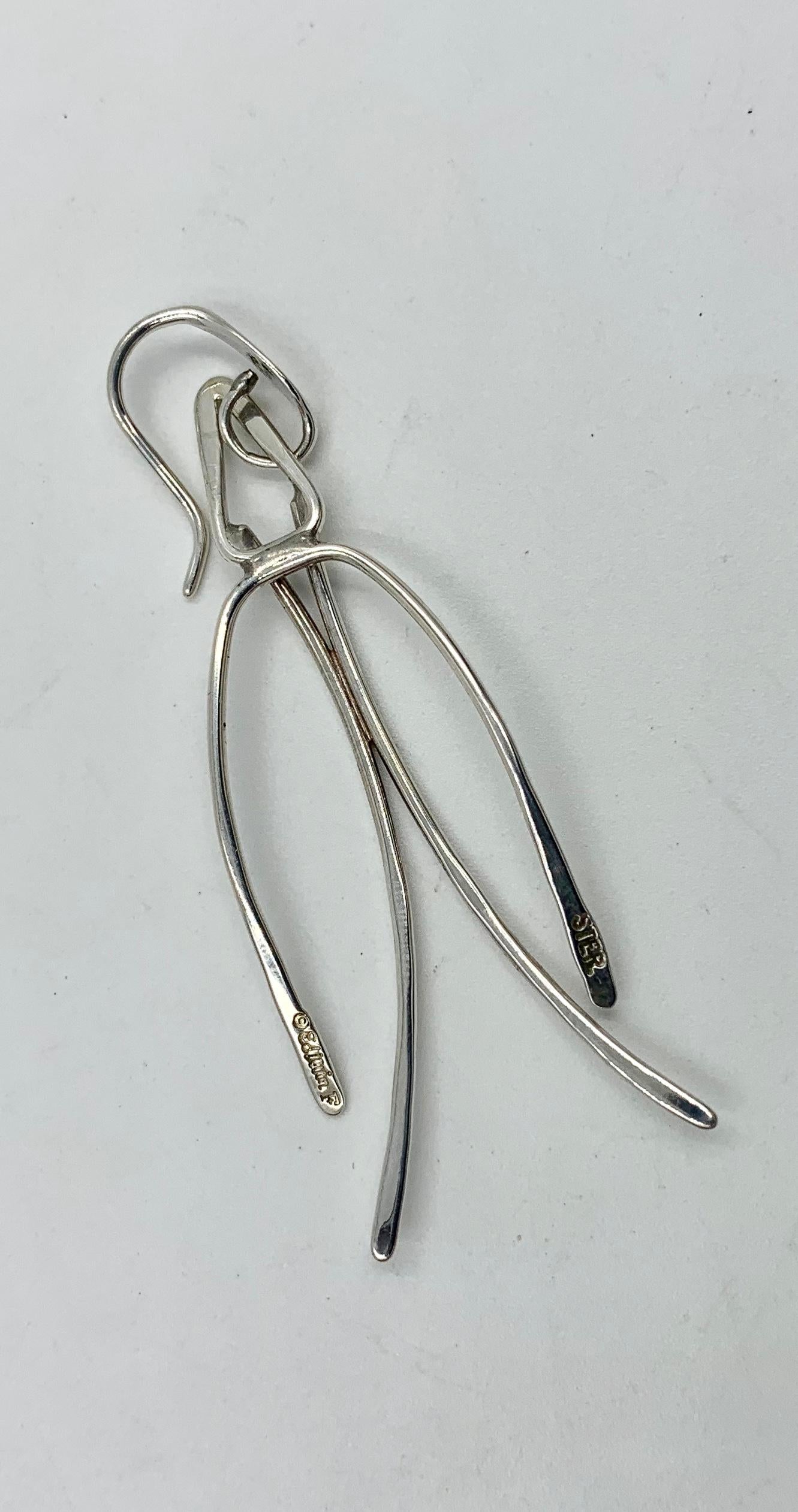 Ed Levin Modernist Midcentury Dangle Drop Earrings Sterling Silver In Good Condition For Sale In New York, NY
