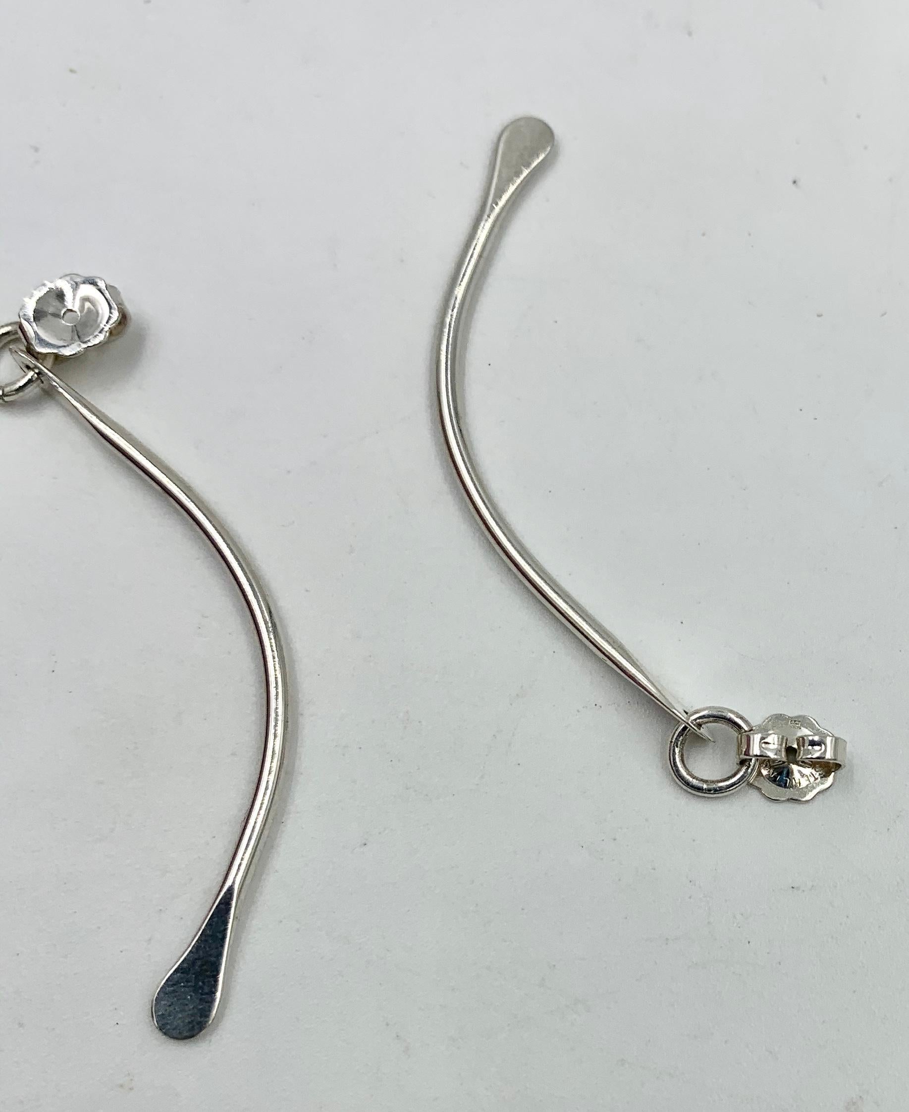 Ed Levin Modernist Midcentury Dangle Earrings Sterling Silver 14 Karat Post 1