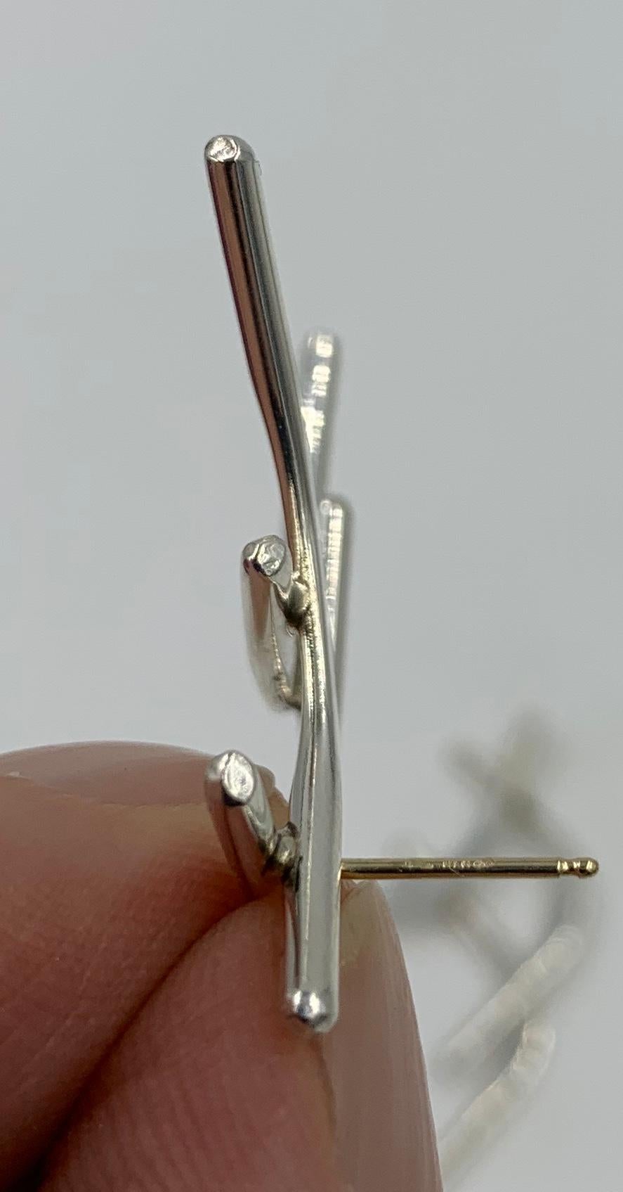 Ed Levin Modernist Midcentury Dangle Earrings Sterling Silver 14 Karat Post 2