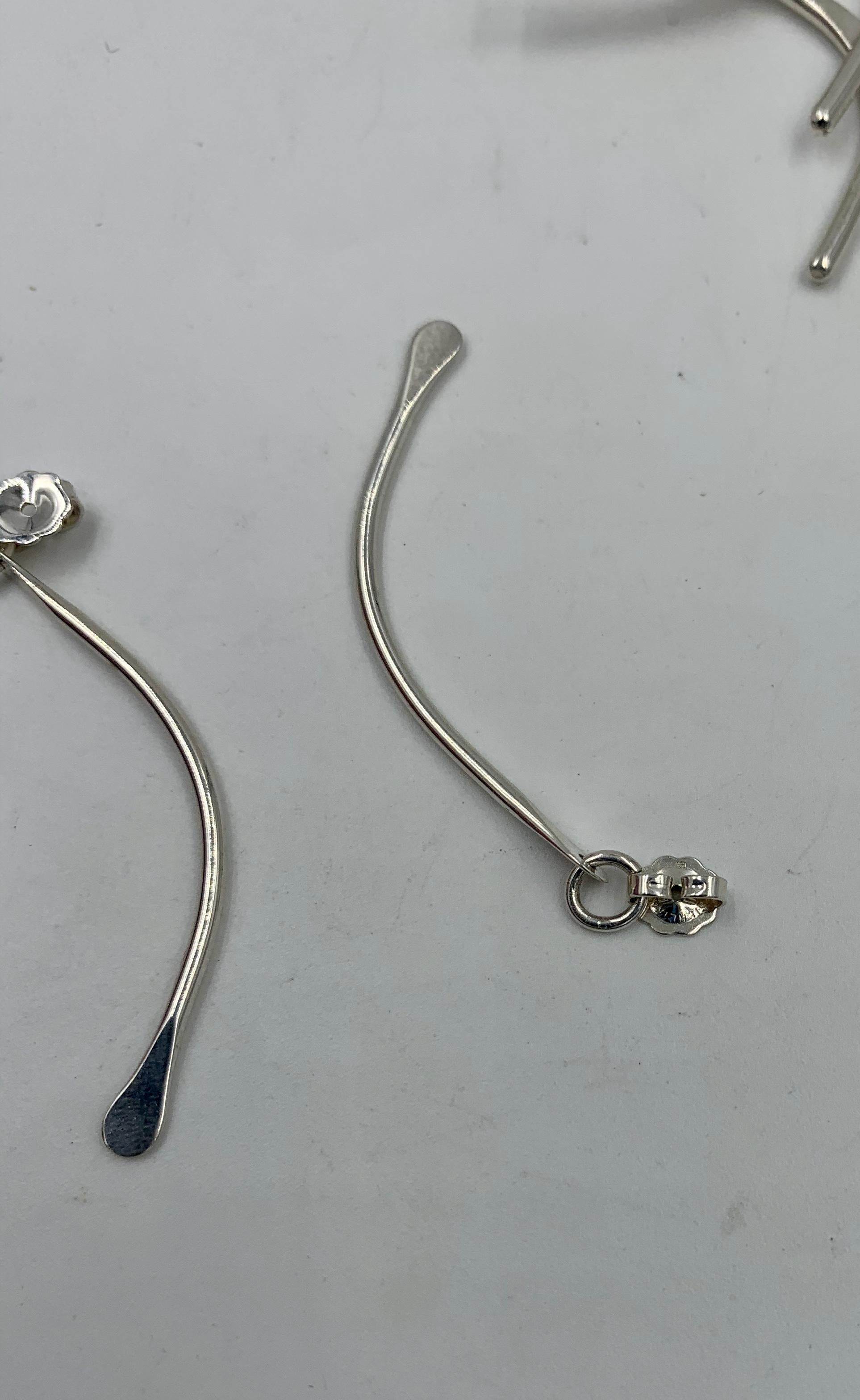 Ed Levin Modernist Midcentury Dangle Earrings Sterling Silver 14 Karat Post 3