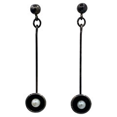 Orecchini di perle Ed Levin Modernist Midcentury Dangle Drop A. Silver
