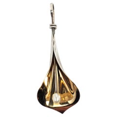 Ed Levin Sterling Silver 14K Gold Pearl Lily Pendant #24689