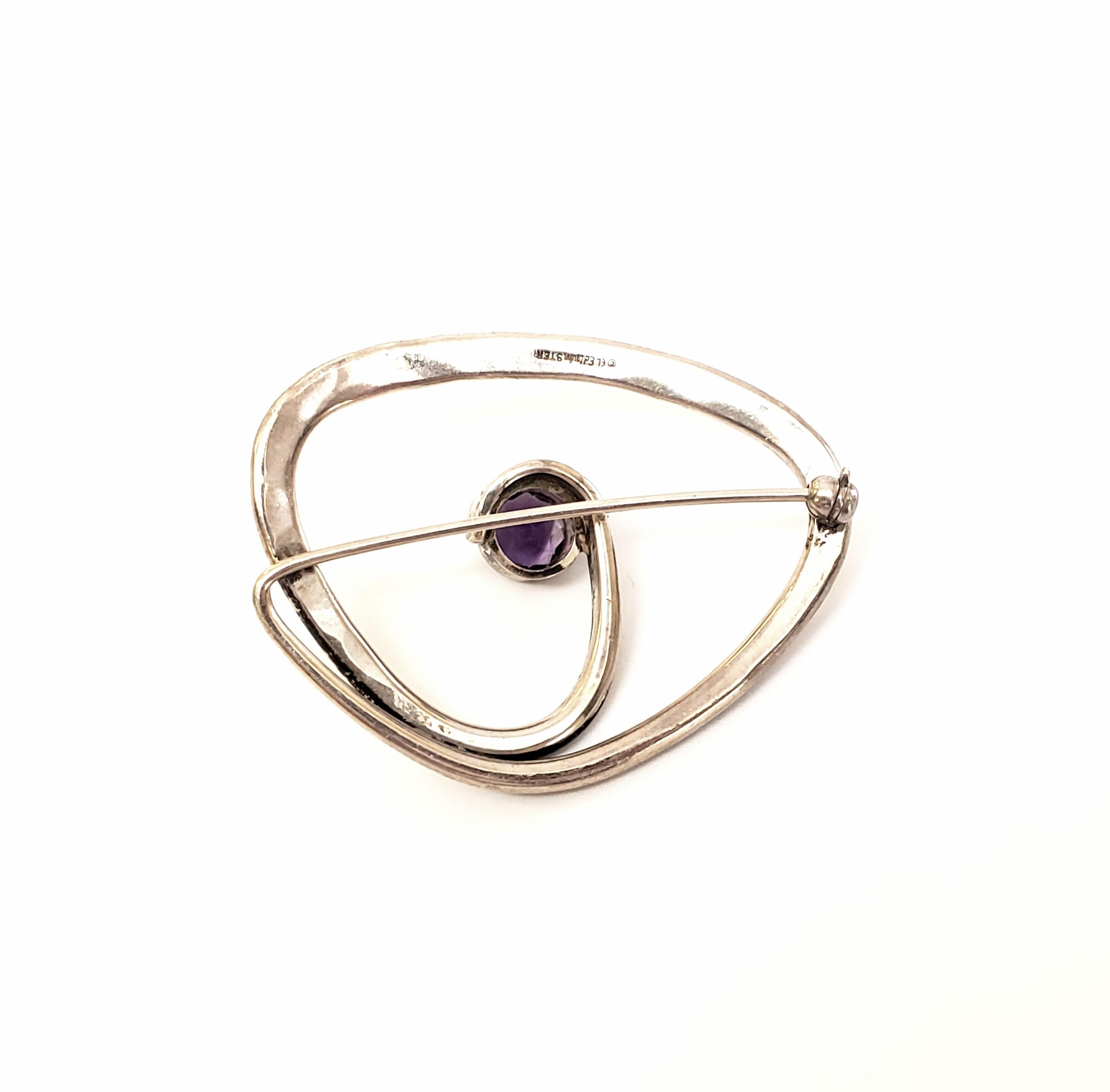 Ed Levin Sterling Silver Amethyst Brooch / Pin In Good Condition In Washington Depot, CT