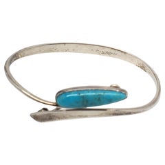 Ed Levin Sterling Silver Turquoise Bangle Bracelet #20764