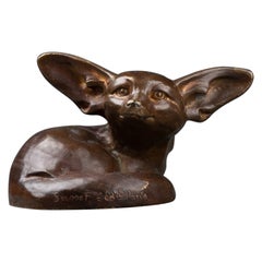 Ed. M. Sandoz : "Fennec couché", patinated bronze sculpture - C. 1925