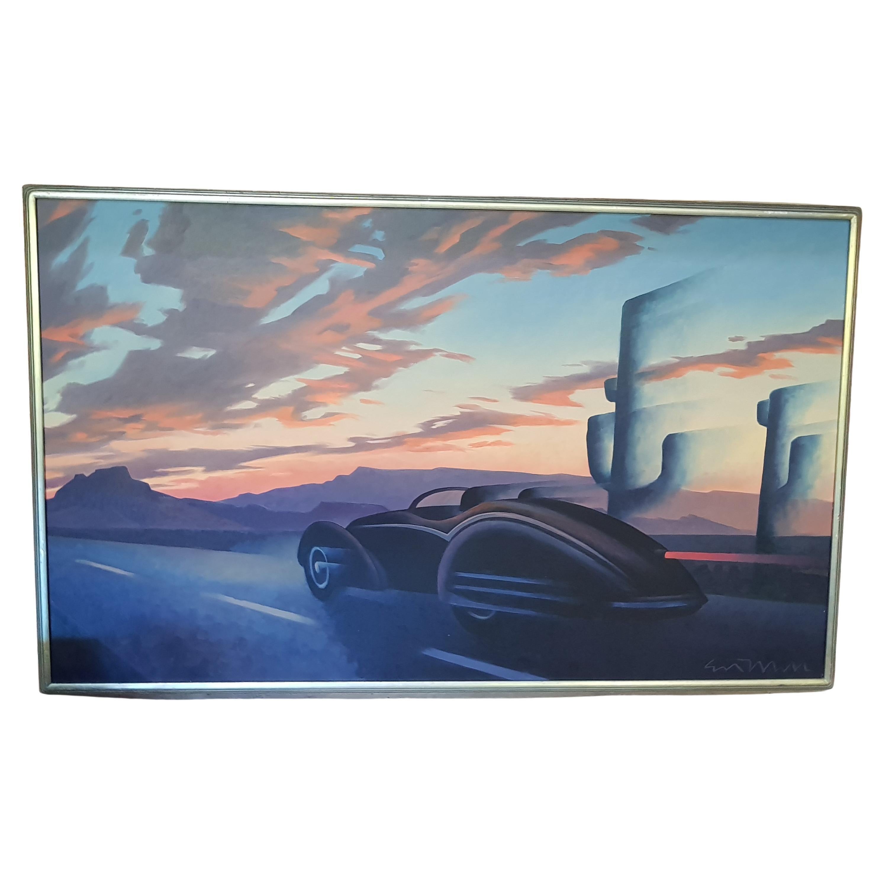 Ed Mell Desert Vibe Sunset Öl auf Leinwand Originalgemälde (Gebürstet) im Angebot