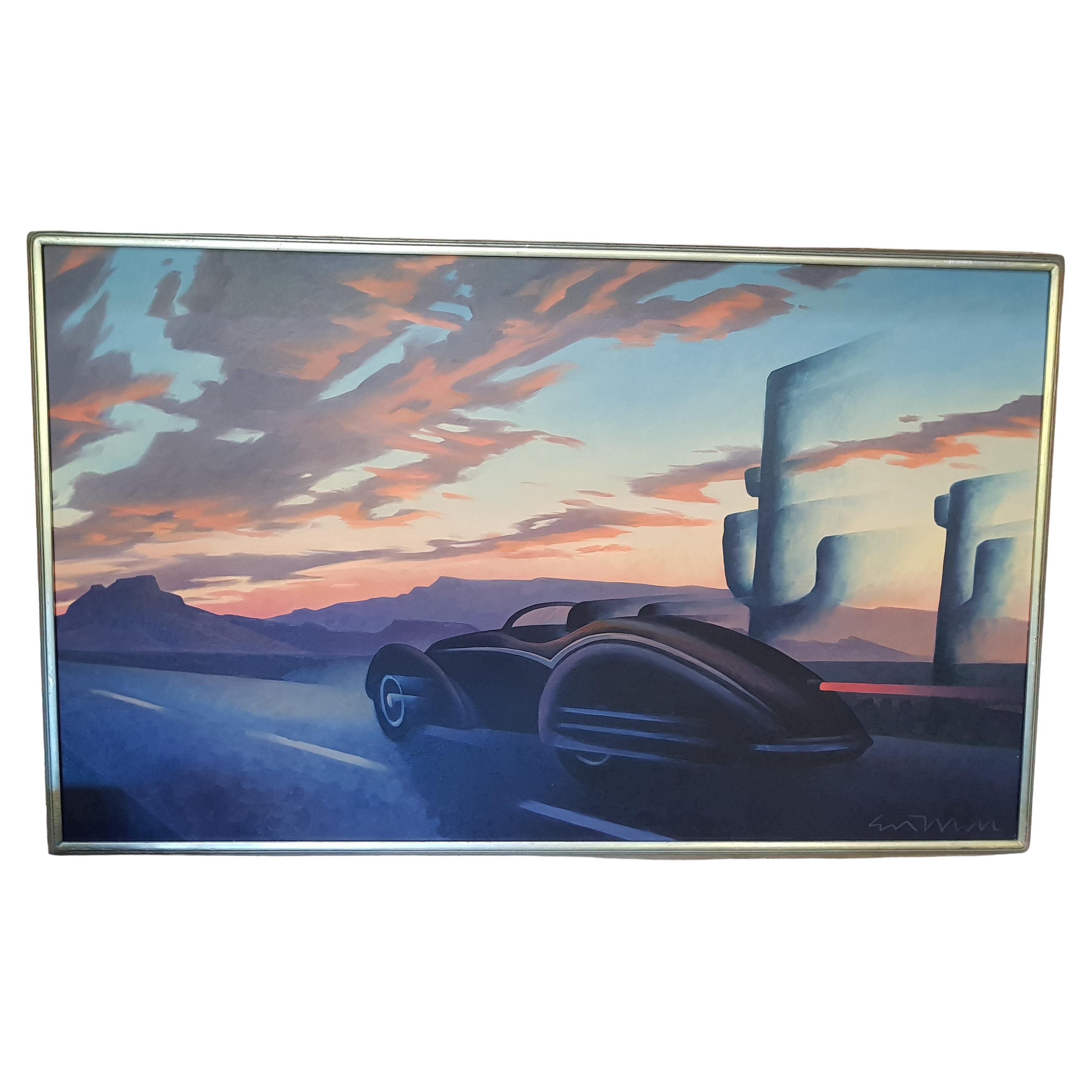 Ed Mell Desert Vibe Puesta de sol óleo sobre lienzo pintura original