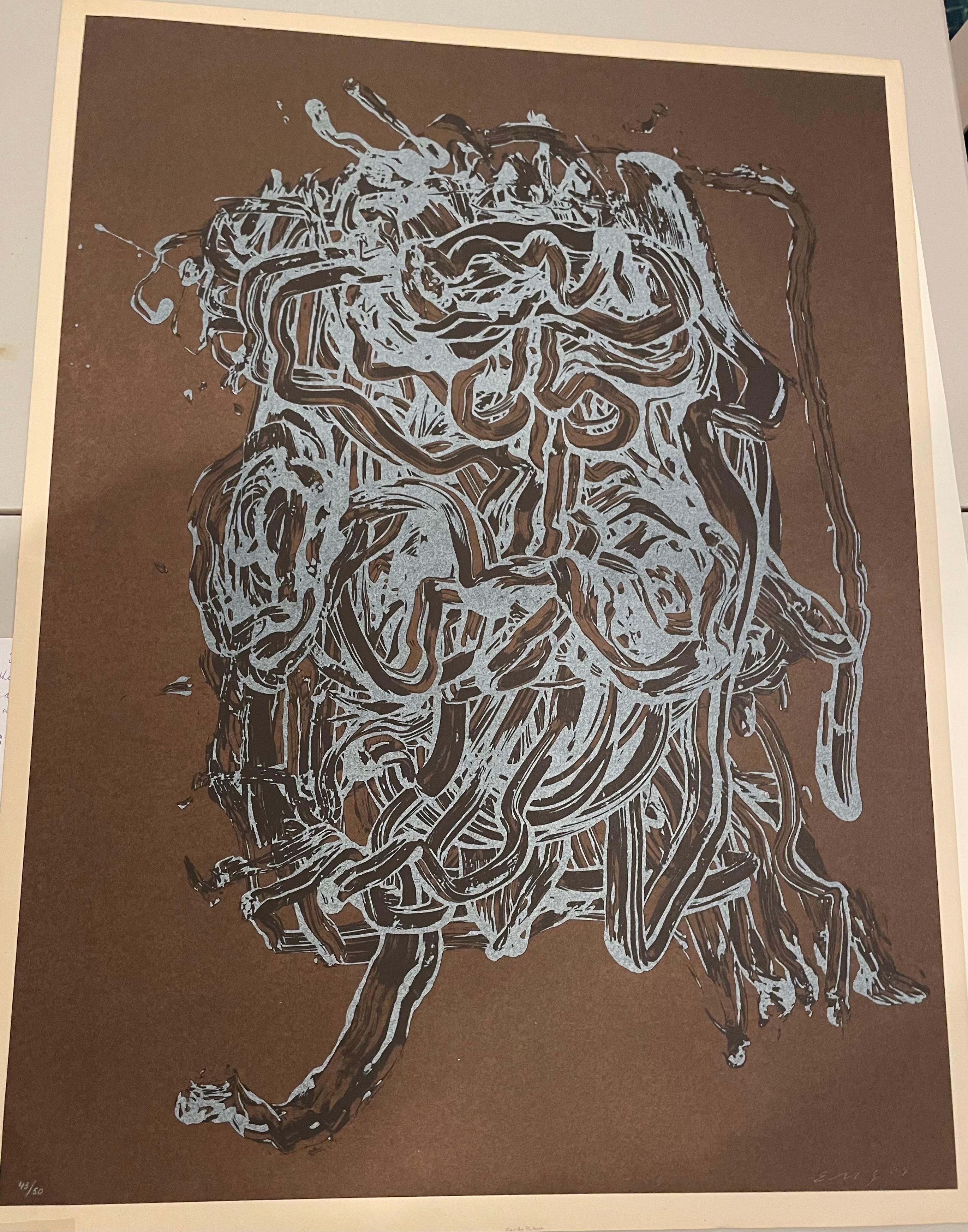 Cette lithographie en édition limitée d'Ed Moses est signée et numérotée 1 750. 
Ce serait un choix judicieux pour les collectionneurs d'art !

Abstrait étonnant avec le contraste subtil entre le bleu clair et le brun cacao.