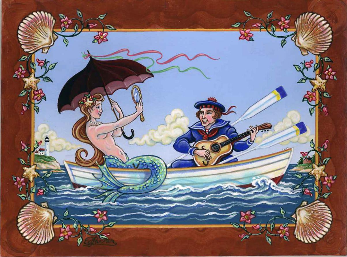 Ed Parker Portrait Painting - The Sailor Serenade (Sailor and Mermaid)