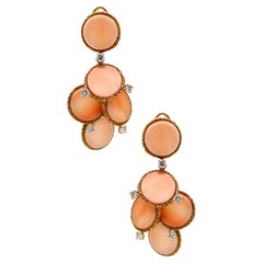 Ed Richard 1970 Paris Retro Dangle Earrings 18Kt Gold 21 Cts Diamonds & Coral 