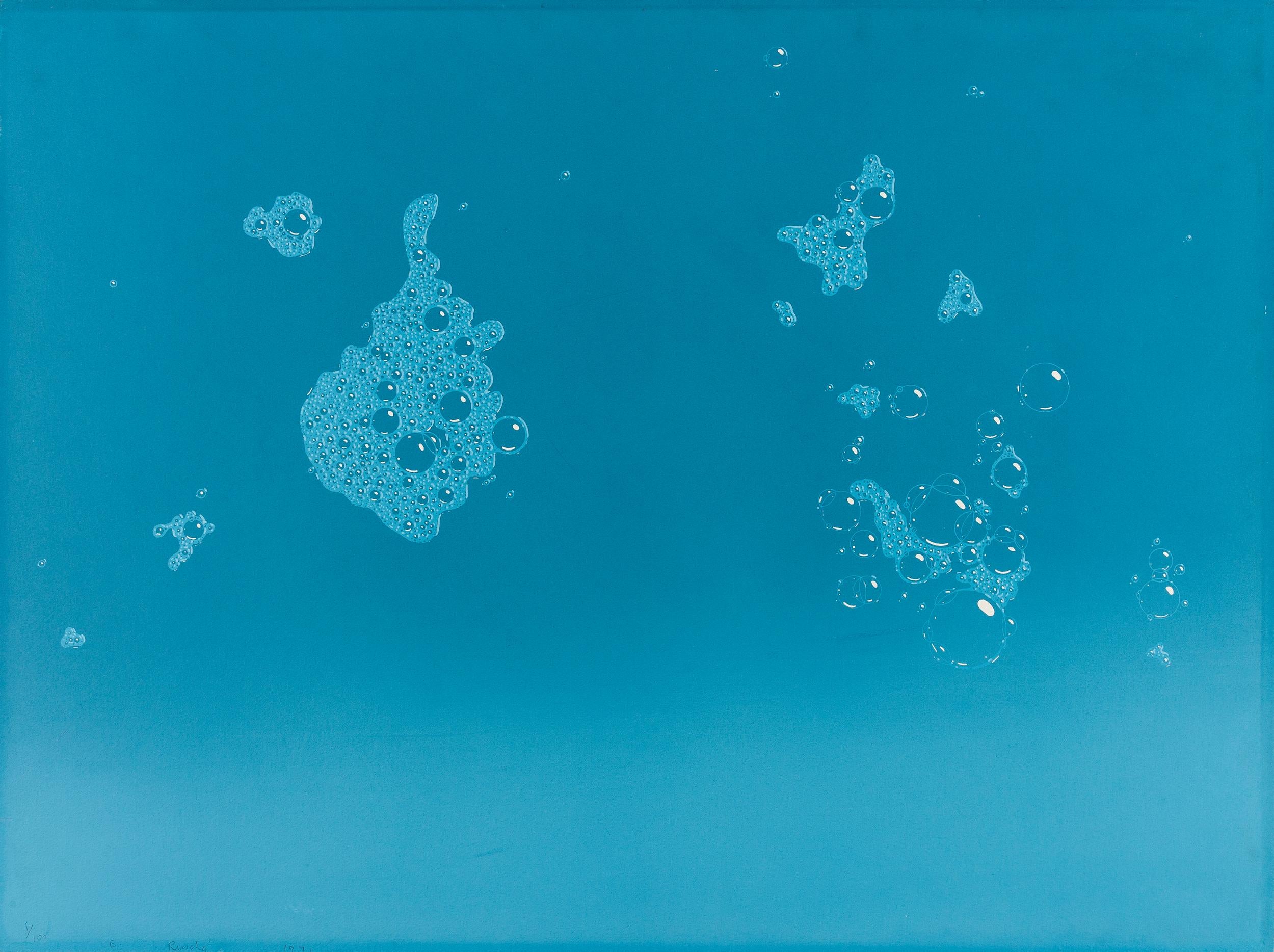 ED RUSCHA
Blue Suds, 1971

Screenprint in Prussian blue, white and light Prussian blue, on white Arches paper
Signed, dated and numbered from the edition of 100
Printed by Cirrus Editions, Los Angeles
With the printer’s rubber stamp and workshop