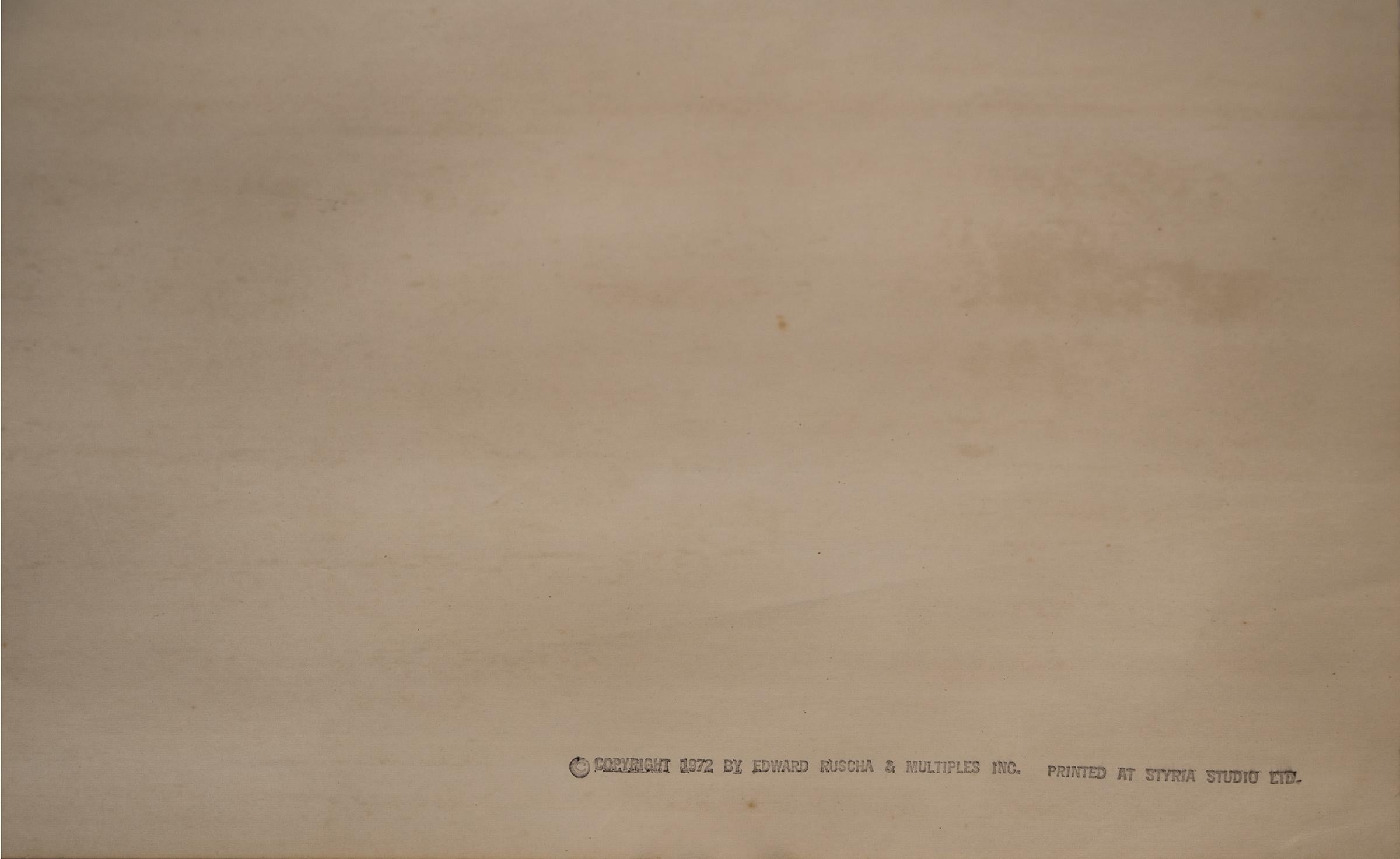 Cockroaches by Edward Ruscha from the artist's Insect Portfolio, 1972.  A screenprint in 4 colors printed on paper-backed wood veneer.  Signed, dated and editioned 100/100 lower left.   On verso: 
