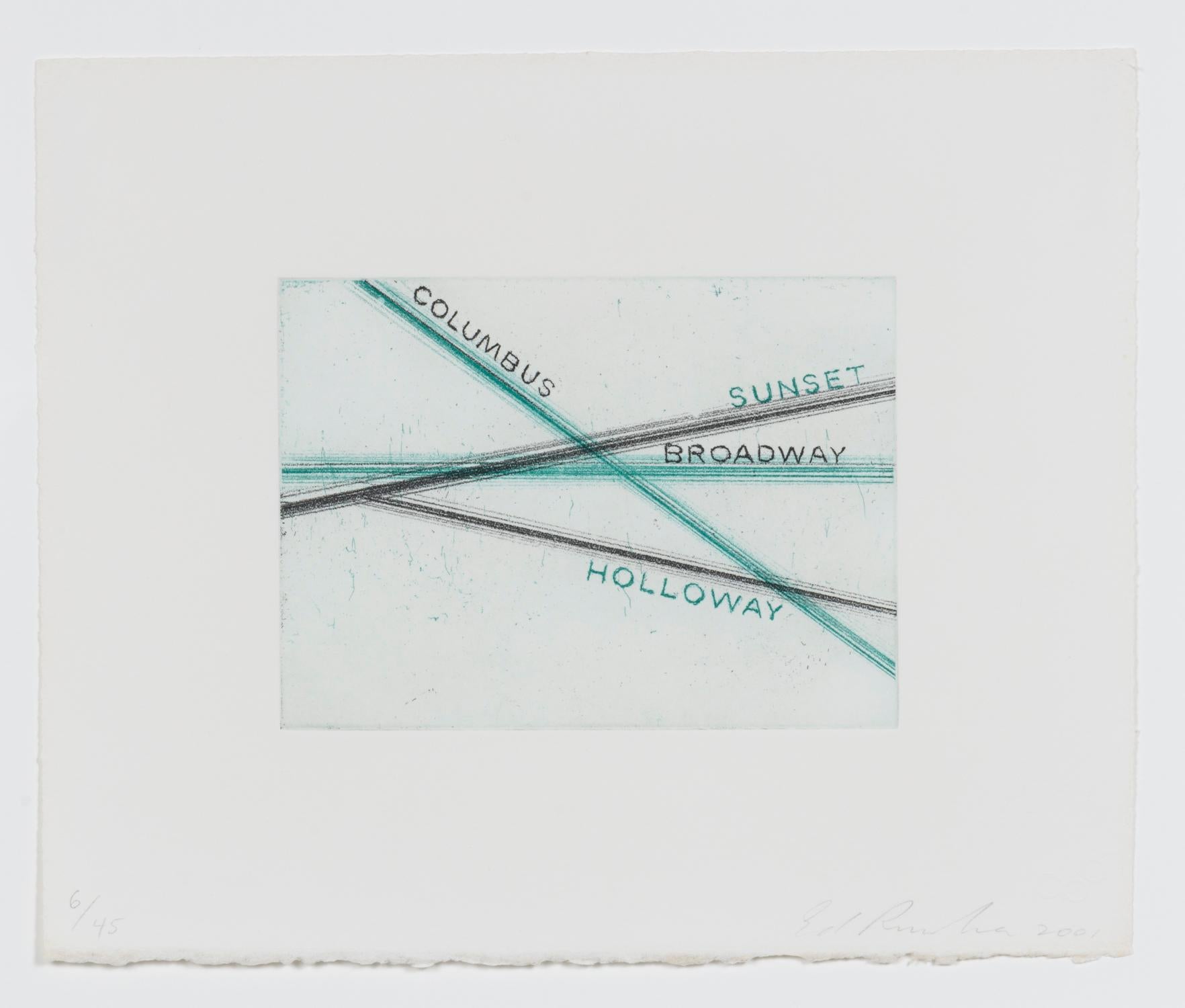 Columbus, Sunset, from Los Francisco San Angeles - Print by Ed Ruscha