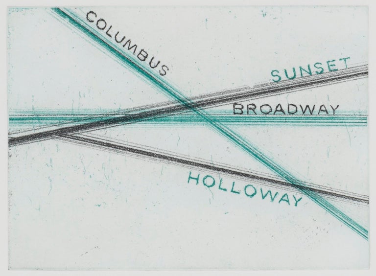 <i>Columbus, Sunset, from Los Francisco San Angeles</i>, 2001, by Ed Ruscha. Offered by Leslie Sacks Gallery