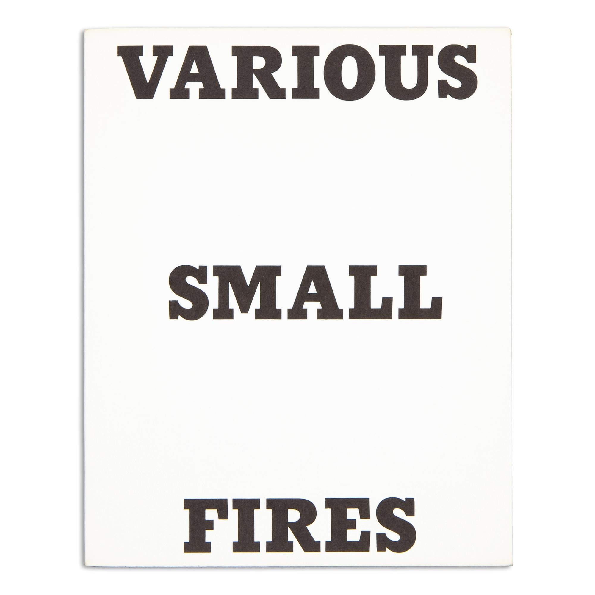 Ed Ruscha (American, b.1937)
Various Small Fires and Milk, 1964/1970
Medium: Artist’s book (48 pages), glassine dust jacket
Dimensions: 17.8 x 14.2 cm
Second edition (1970): 3000 unnumbered copies
Condition: Excellent