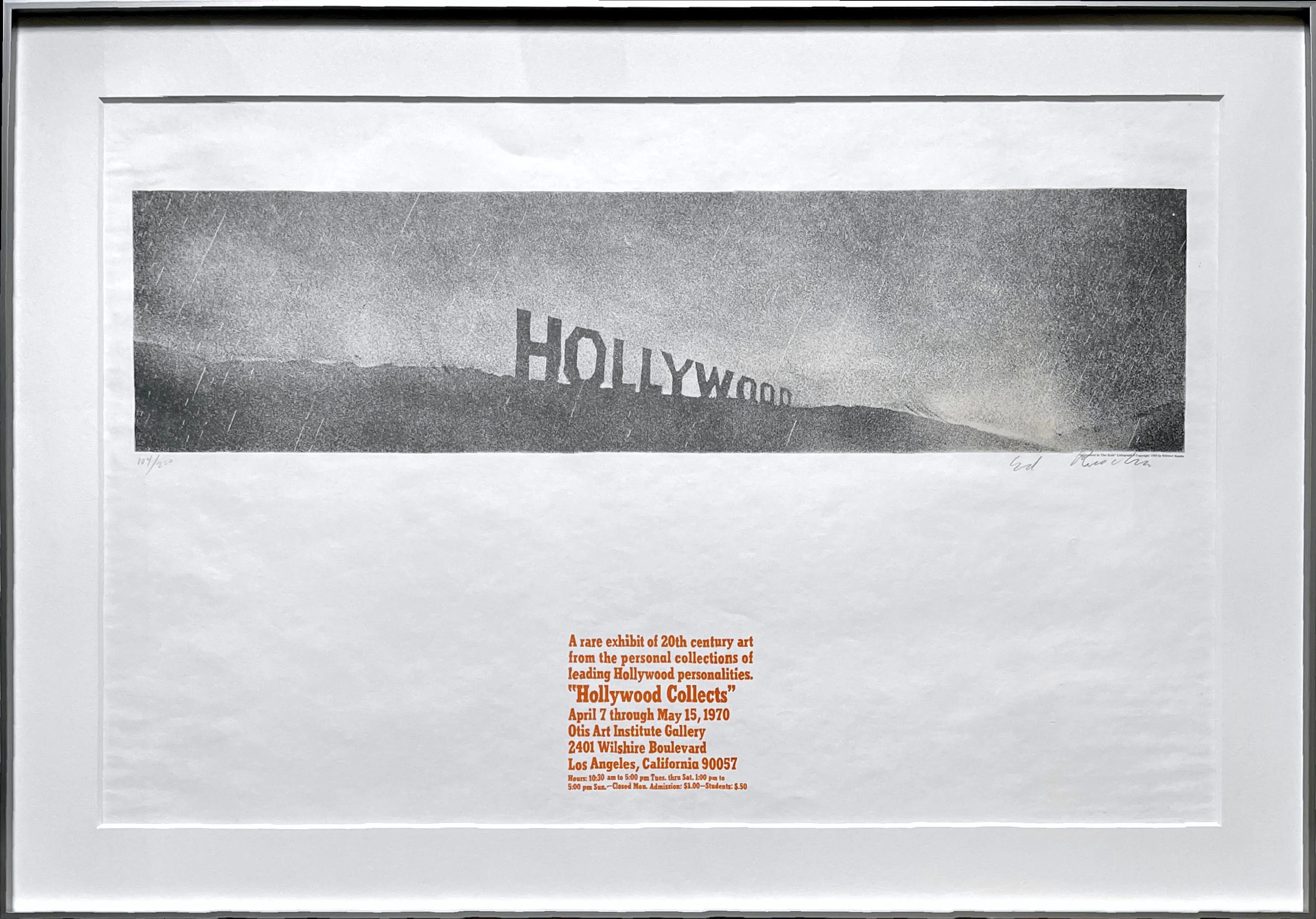 Figurative Print Ed Ruscha - Hollywood in the Rain (Catalogue Raisonne : Engberg, M19) Impression signée/N, encadrée