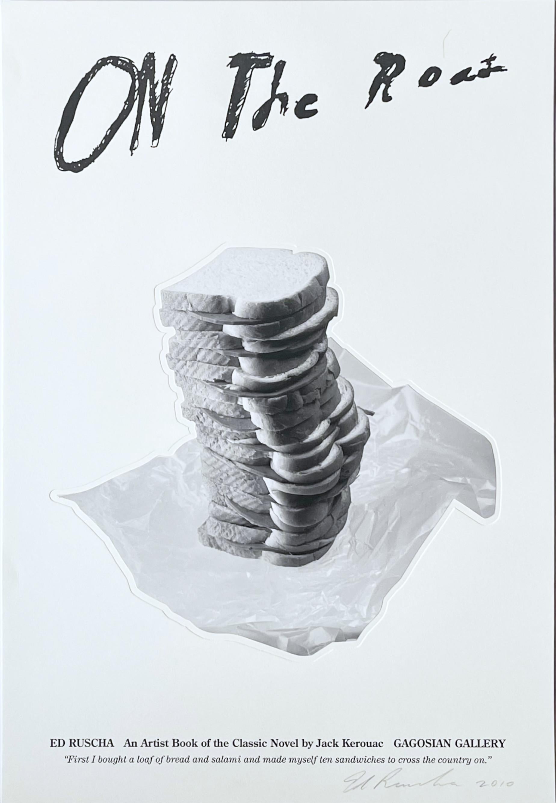 Ed Ruscha
On the Road (10 sandwiches with bread and salami) (Hand signed and dated by Ed Ruscha), 2010
Letterpress on paper with tipped-in die-cut photograph
Hand signed and dated 2010 by Ed Ruscha on the front, Edition of 100 (unnumbered)
26 × 18