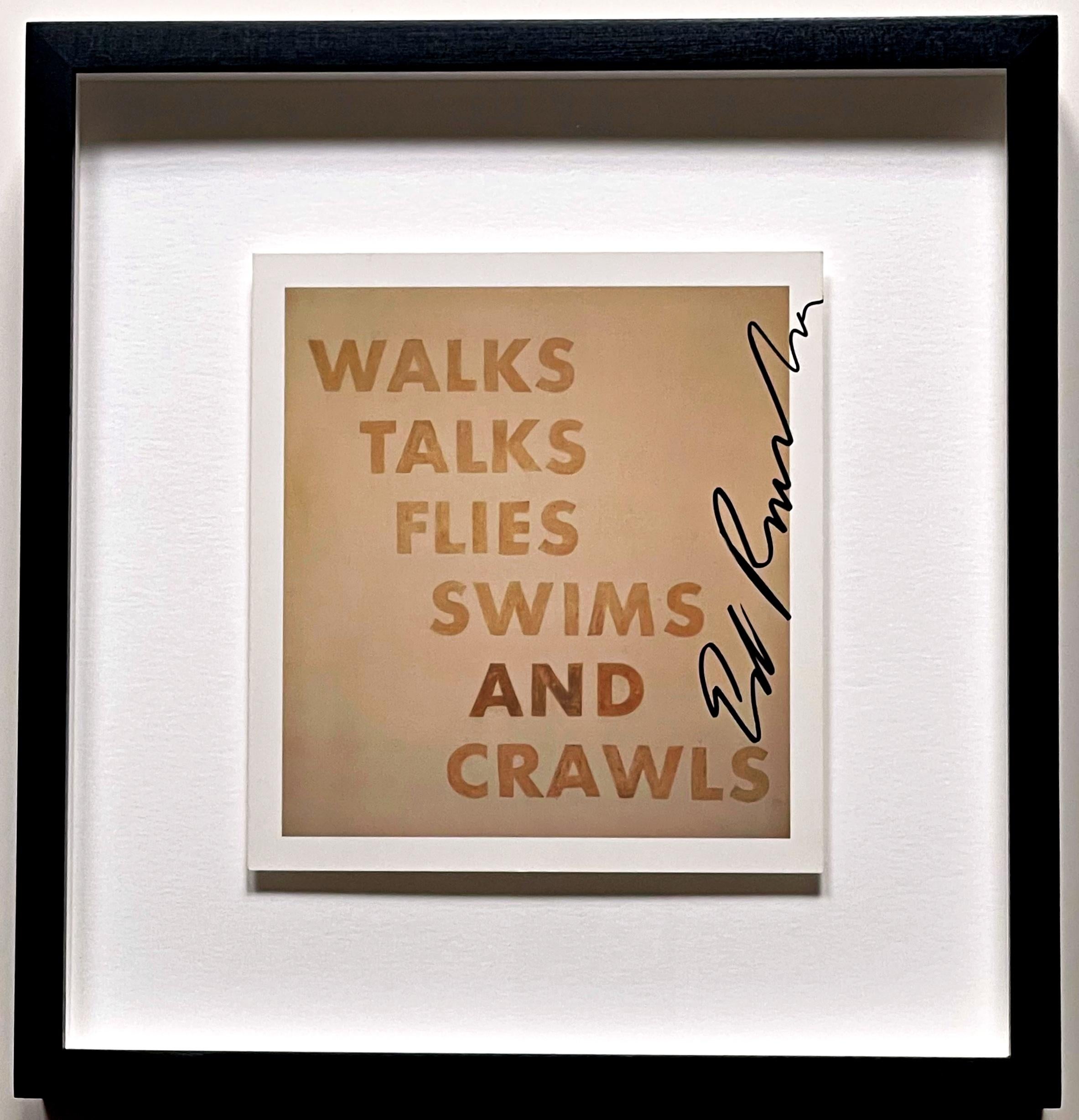 WALKS TALKS FLIES SWIMS AND CRAWLS, Rare Card, (Hand Signed by Ed Ruscha) Framed