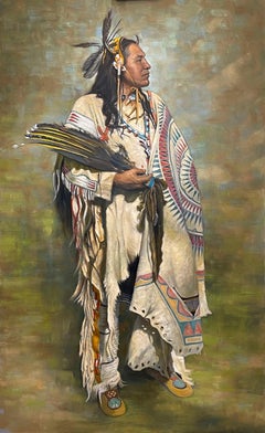 «LAKOTA SIOUX BRAVE » DÉpicÉE DANS LES années 1840 60 X 36 TAILLE DE CANvas 67 x 43 TAILLE DE FRAME !