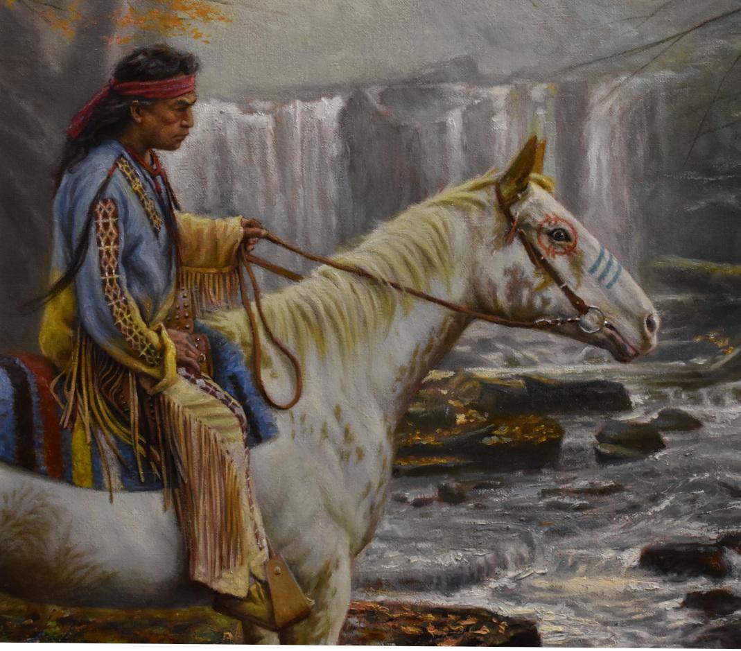 „SCOUTS“ NATIVE AMERICAN, INDIAN, 47 X 37 FRAMED NICE!!! (Realismus), Painting, von Ed Salazar