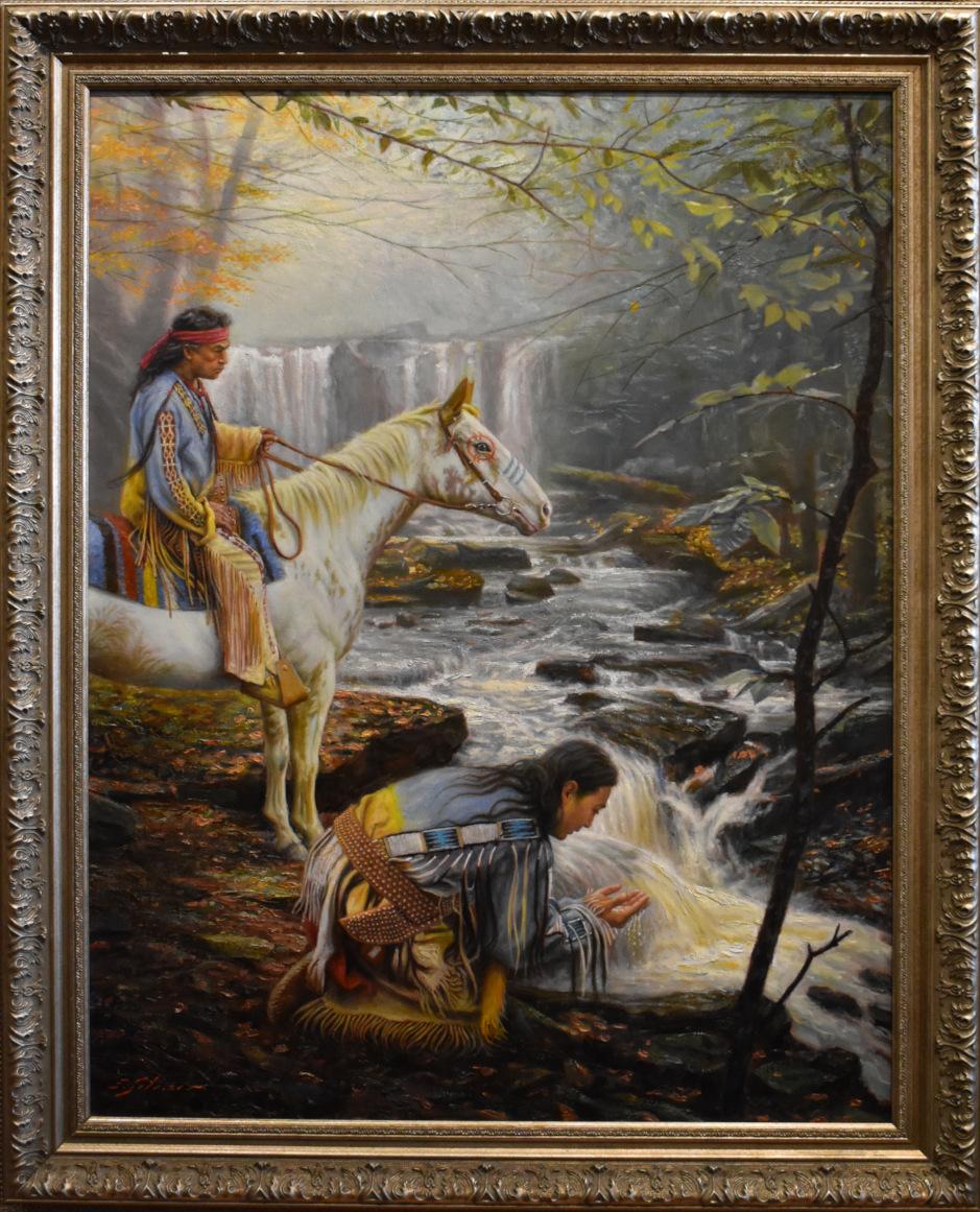 „SCOUTS“ NATIVE AMERICAN, INDIAN, 47 X 37 FRAMED NICE!!!