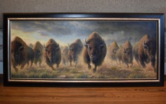 "THUNDERING HOOVES" BUFFALO STAMPEDE 36 X 80 FRAMED BISON INCREDIBLE
